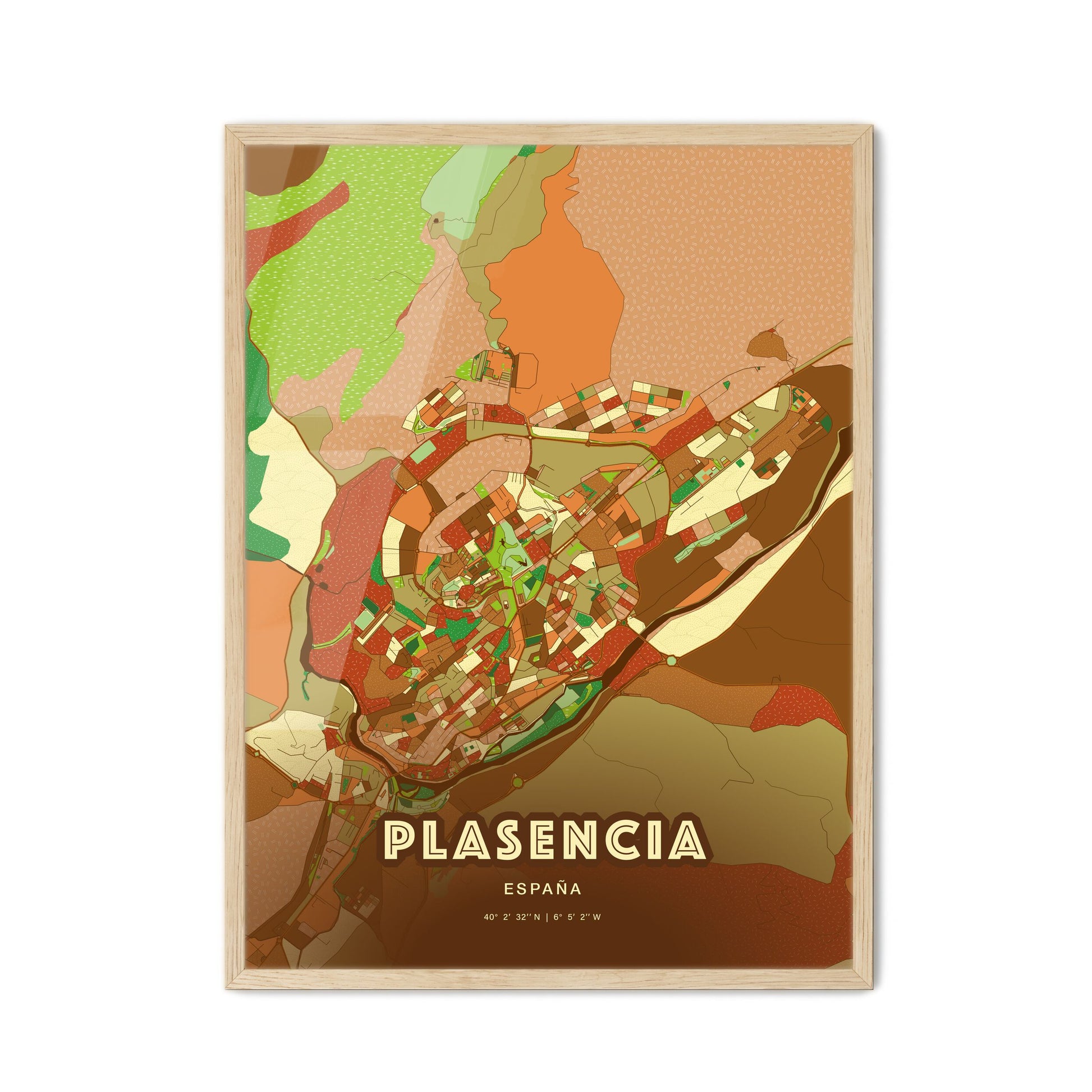 Colorful PLASENCIA SPAIN Fine Art Map Farmhouse