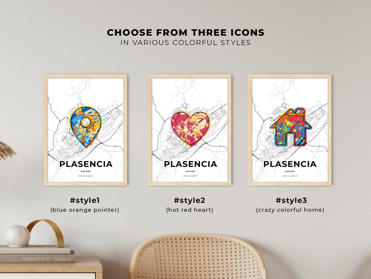 Plasencia Spain maps with colorful icons