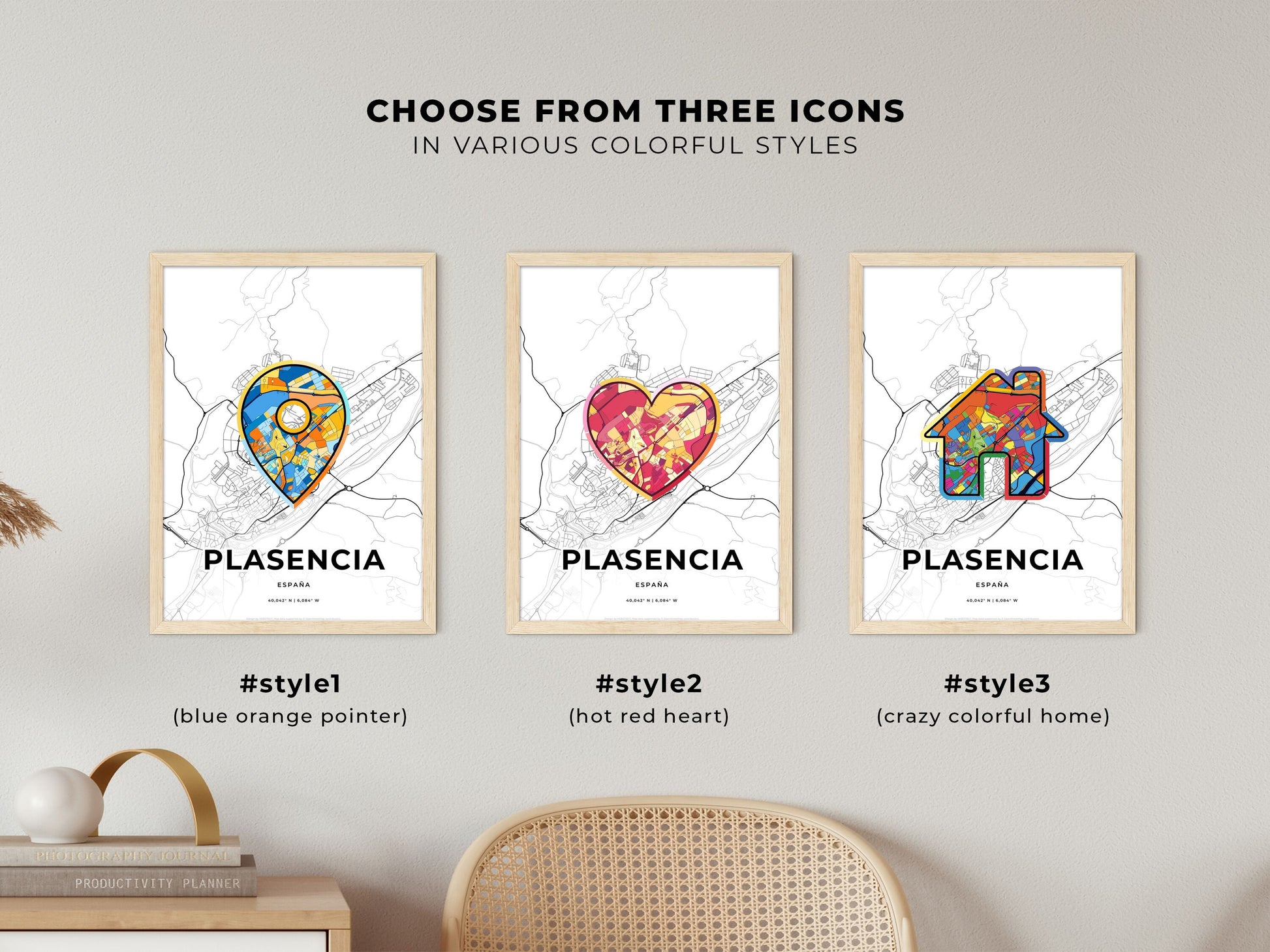 Plasencia Spain maps with colorful icons