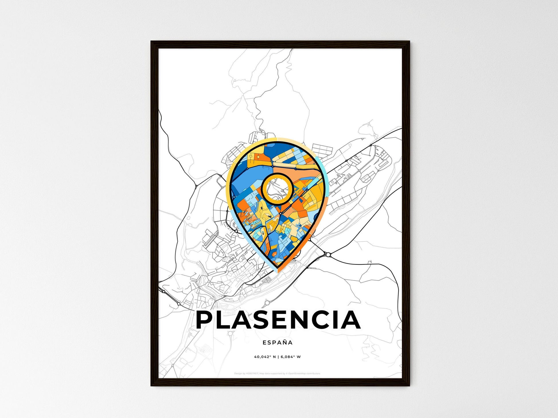 Plasencia Spain wedding art map with pointer icon
