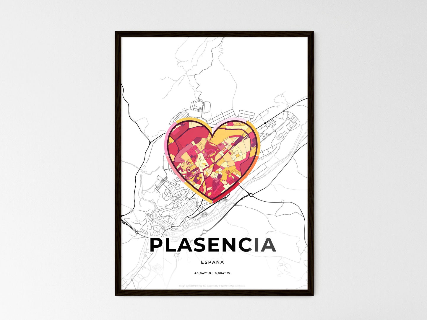 Plasencia Spain wedding art map with heart icon