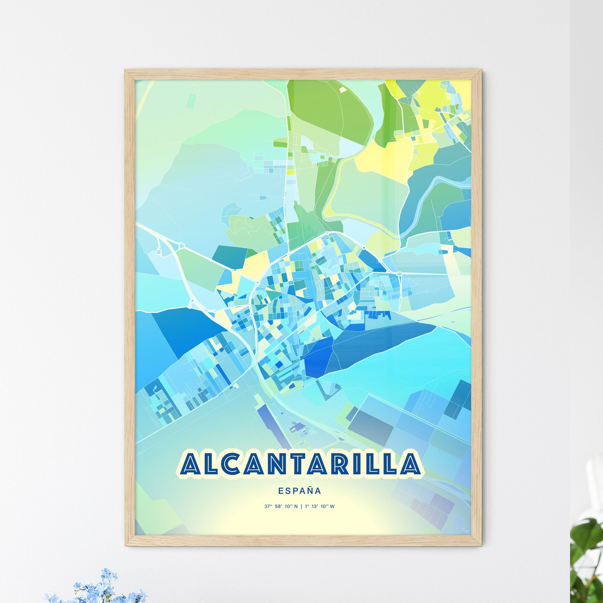 Colorful ALCANTARILLA SPAIN Fine Art Map Cool Blue