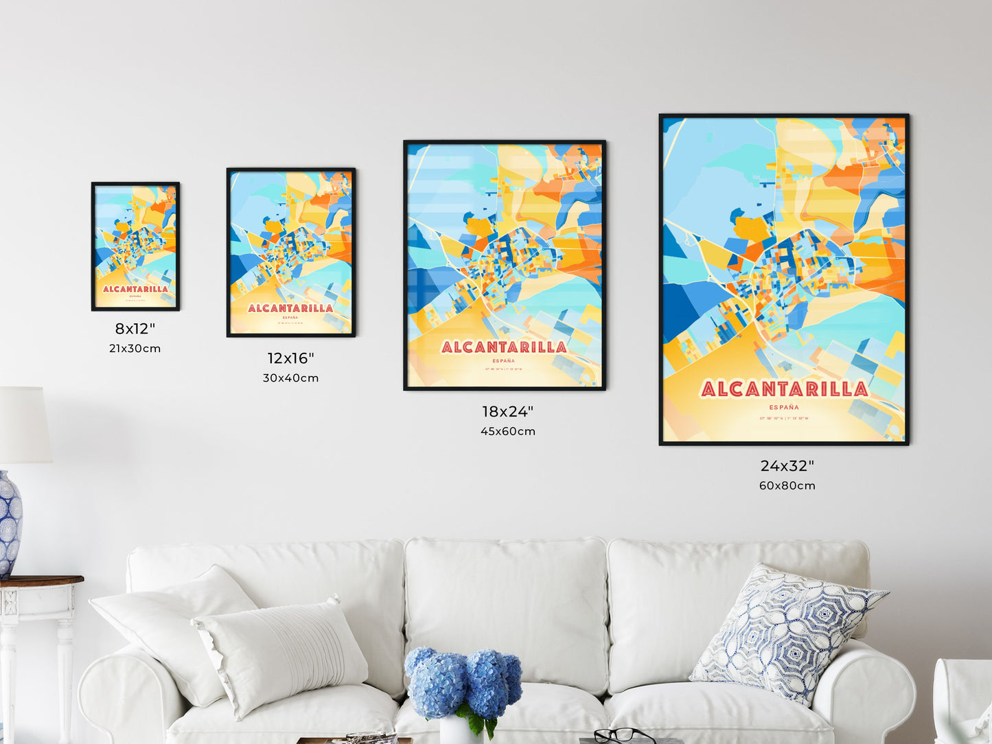 Colorful ALCANTARILLA SPAIN Fine Art Map Blue Orange