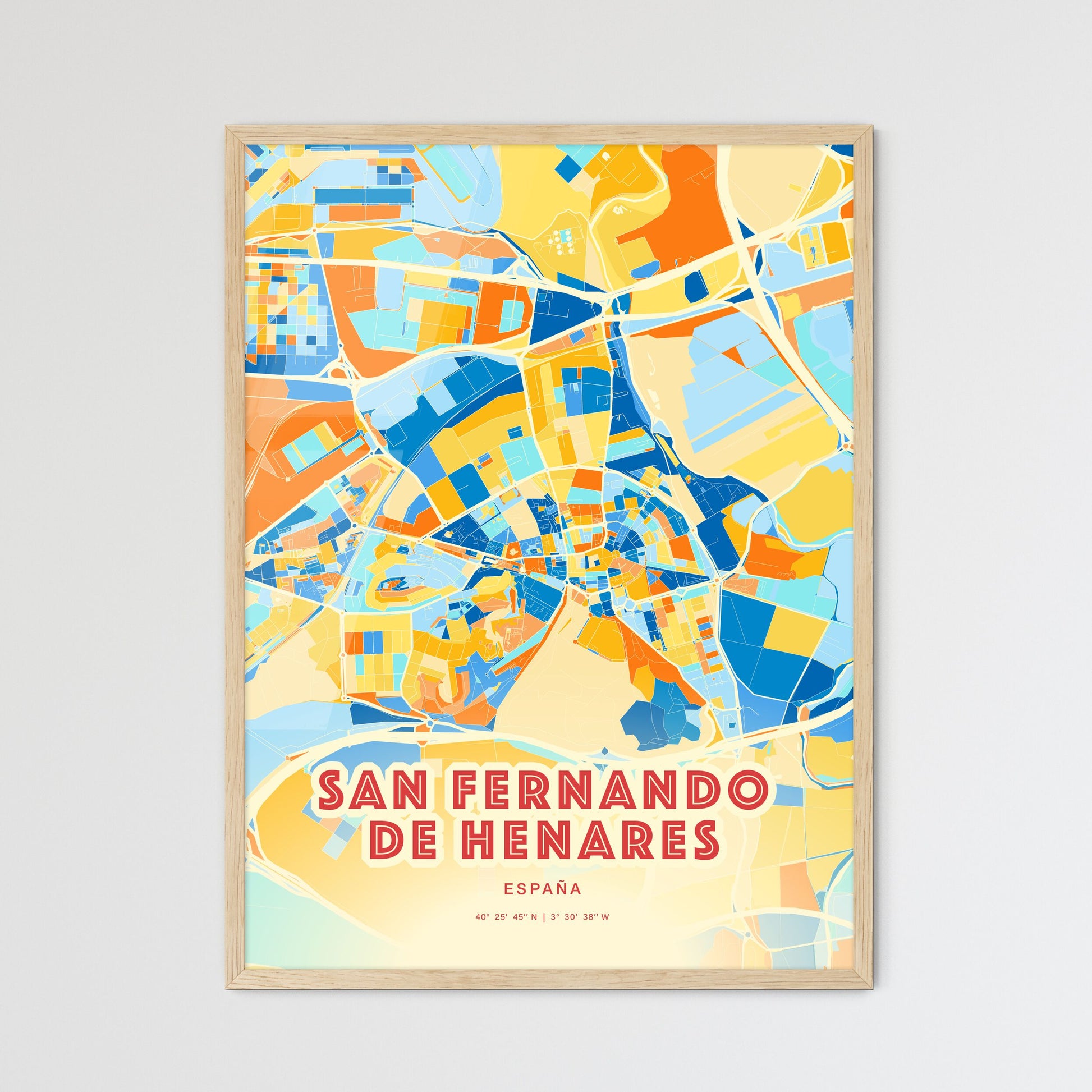 Colorful SAN FERNANDO DE HENARES SPAIN Fine Art Map Blue Orange