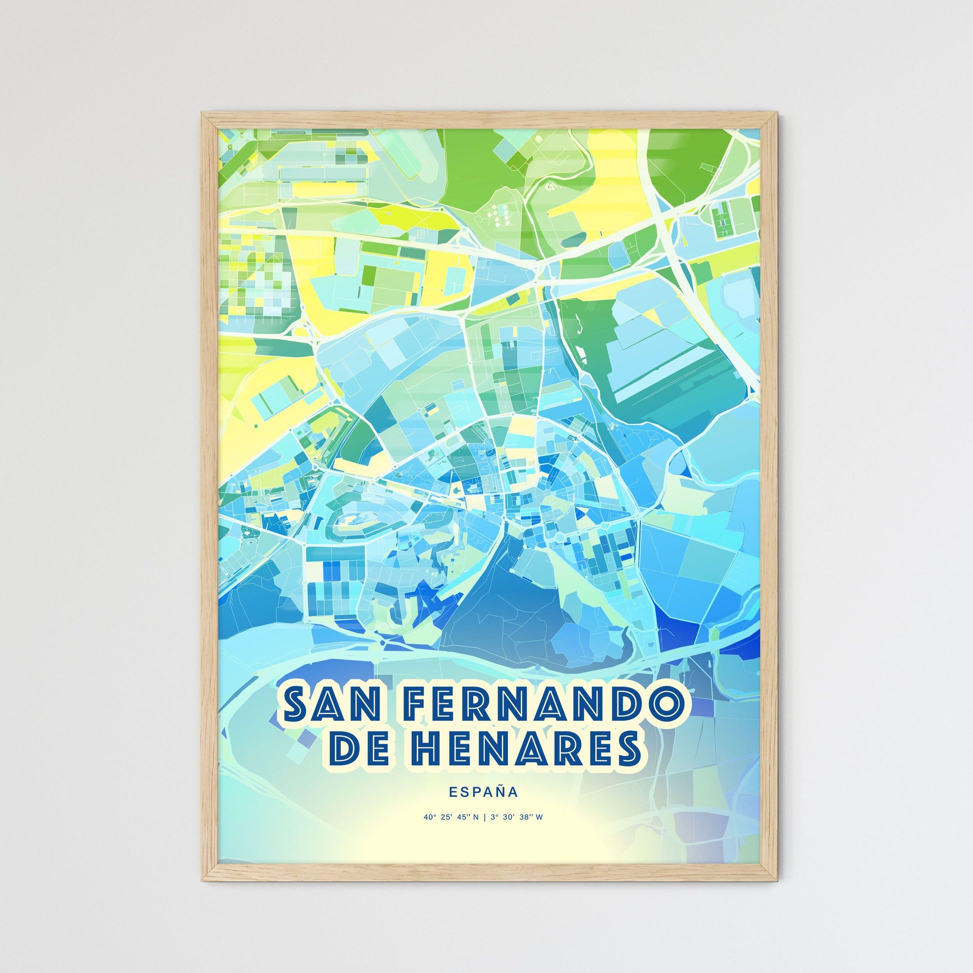 Colorful SAN FERNANDO DE HENARES SPAIN Fine Art Map Cool Blue