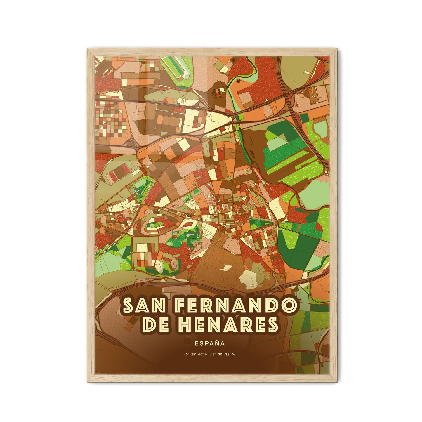 Colorful SAN FERNANDO DE HENARES SPAIN Fine Art Map Farmhouse