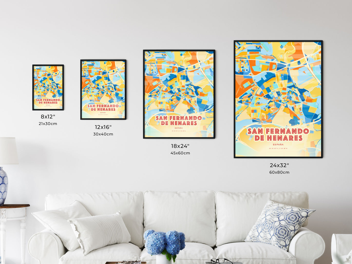 Colorful SAN FERNANDO DE HENARES SPAIN Fine Art Map Blue Orange