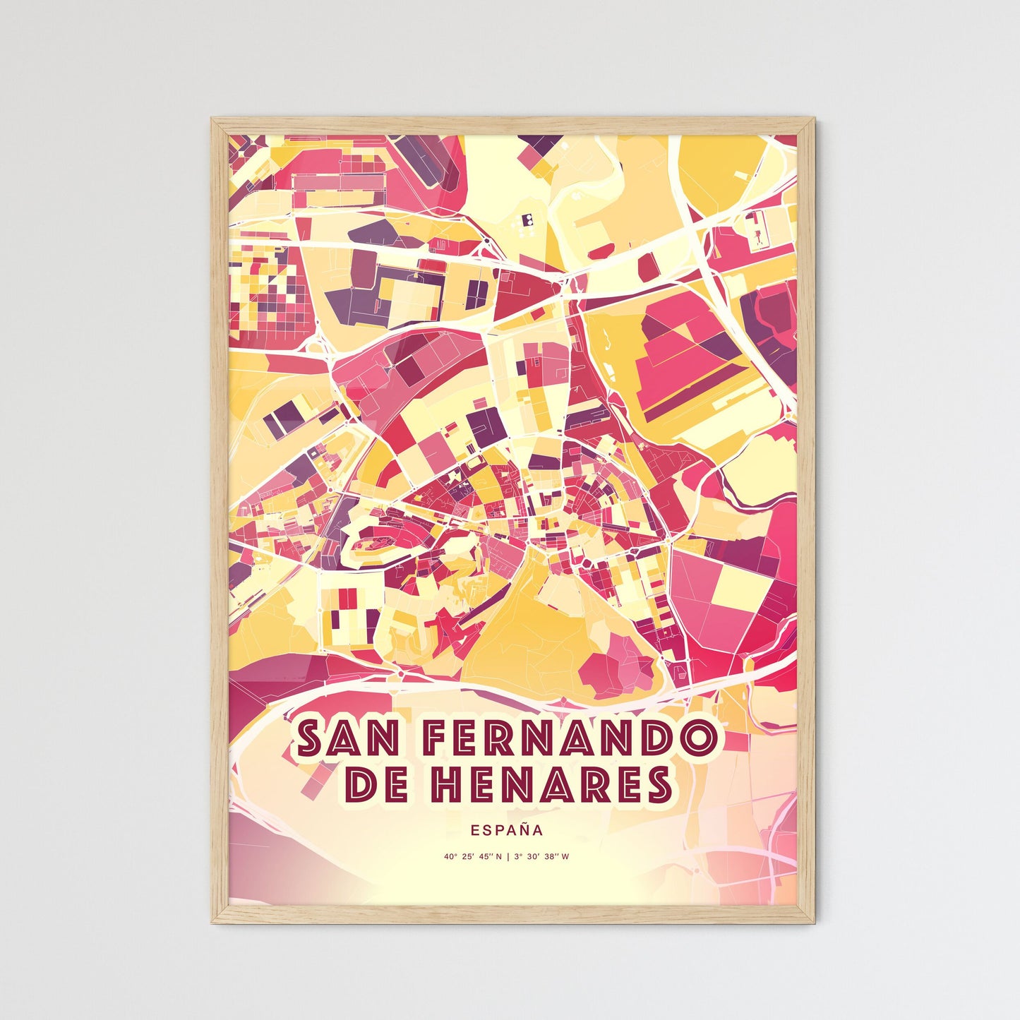 Colorful SAN FERNANDO DE HENARES SPAIN Fine Art Map Hot Red