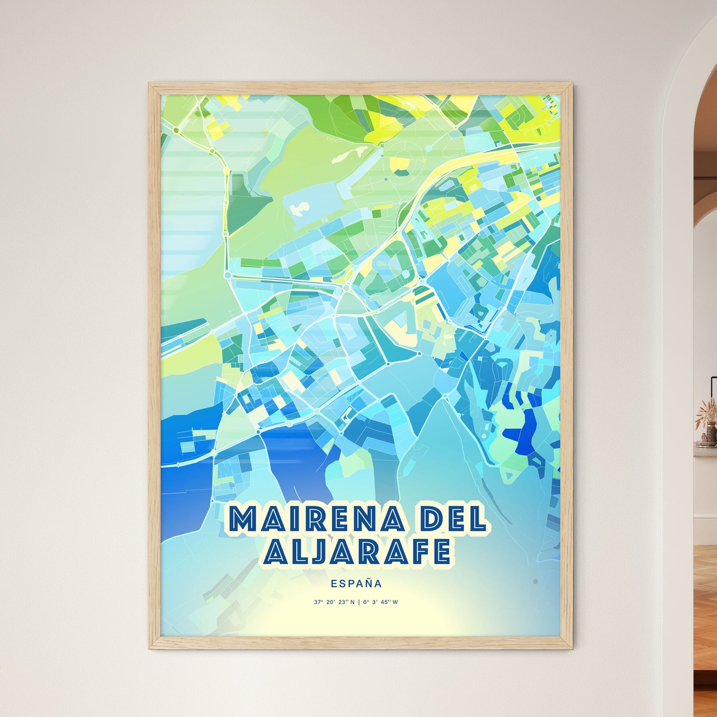 Colorful MAIRENA DEL ALJARAFE SPAIN Fine Art Map Cool Blue
