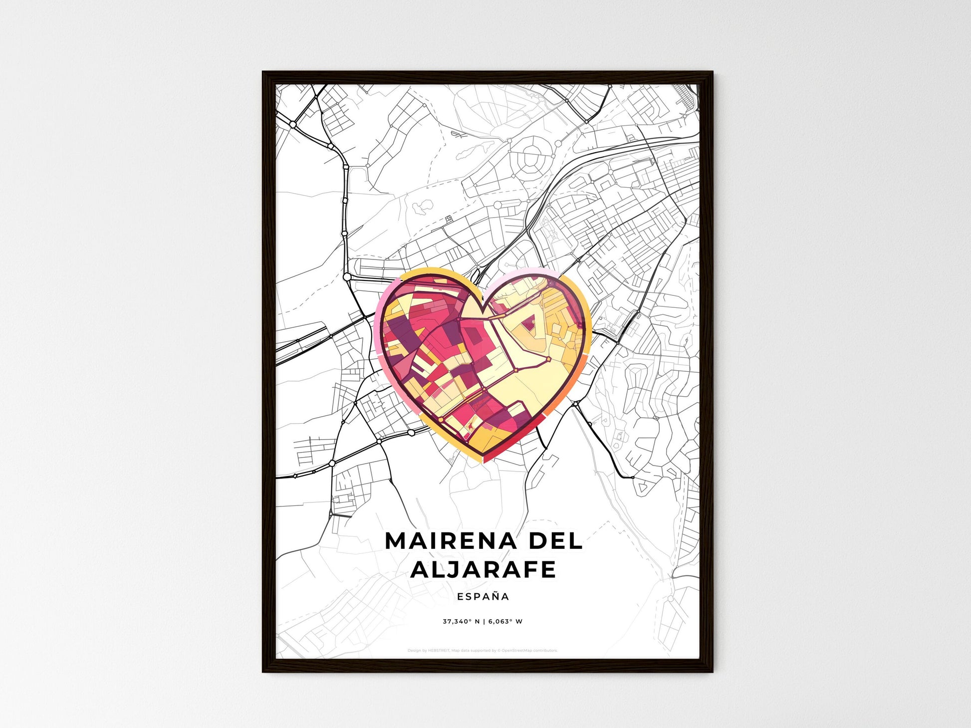 Mairena Del Aljarafe Spain wedding art map with heart icon