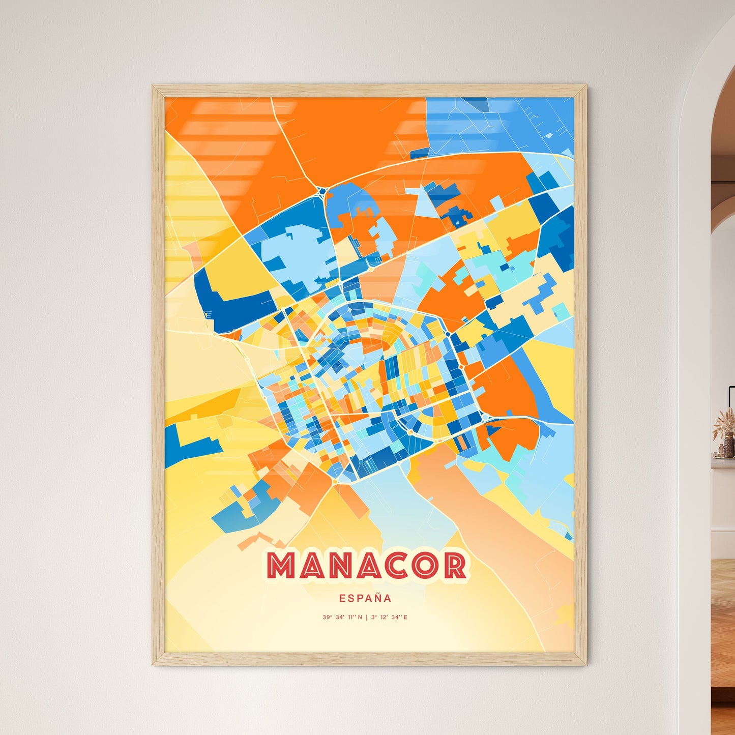 Colorful MANACOR SPAIN Fine Art Map Blue Orange