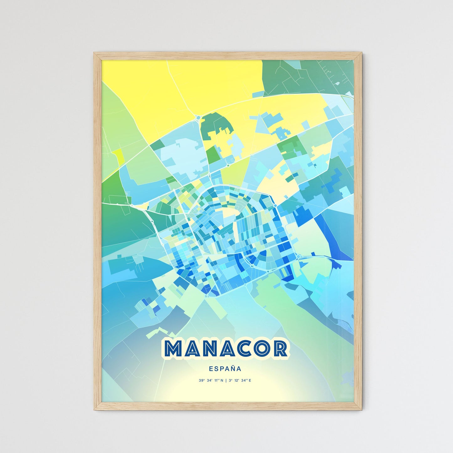 Colorful MANACOR SPAIN Fine Art Map Cool Blue