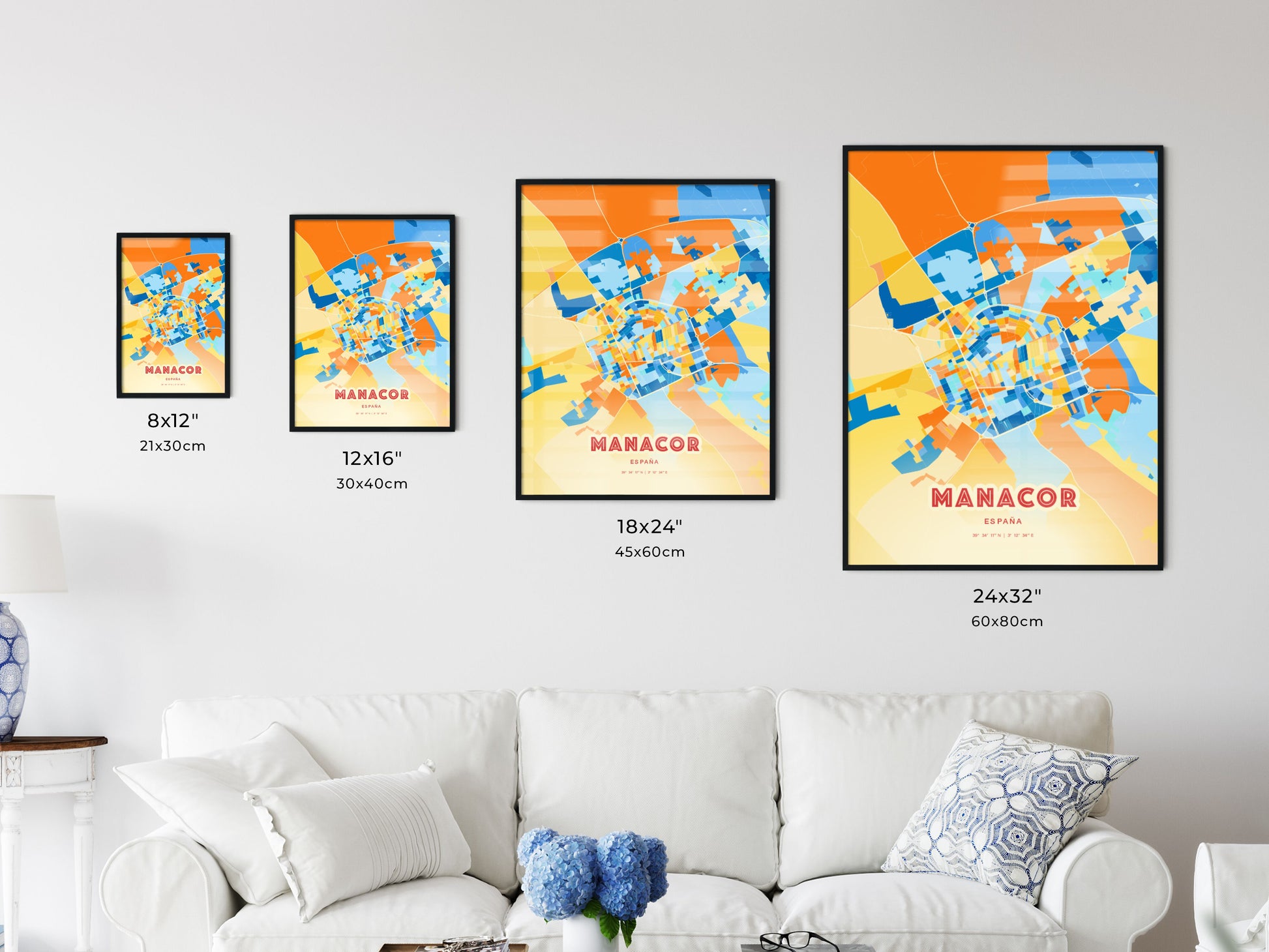 Colorful MANACOR SPAIN Fine Art Map Blue Orange