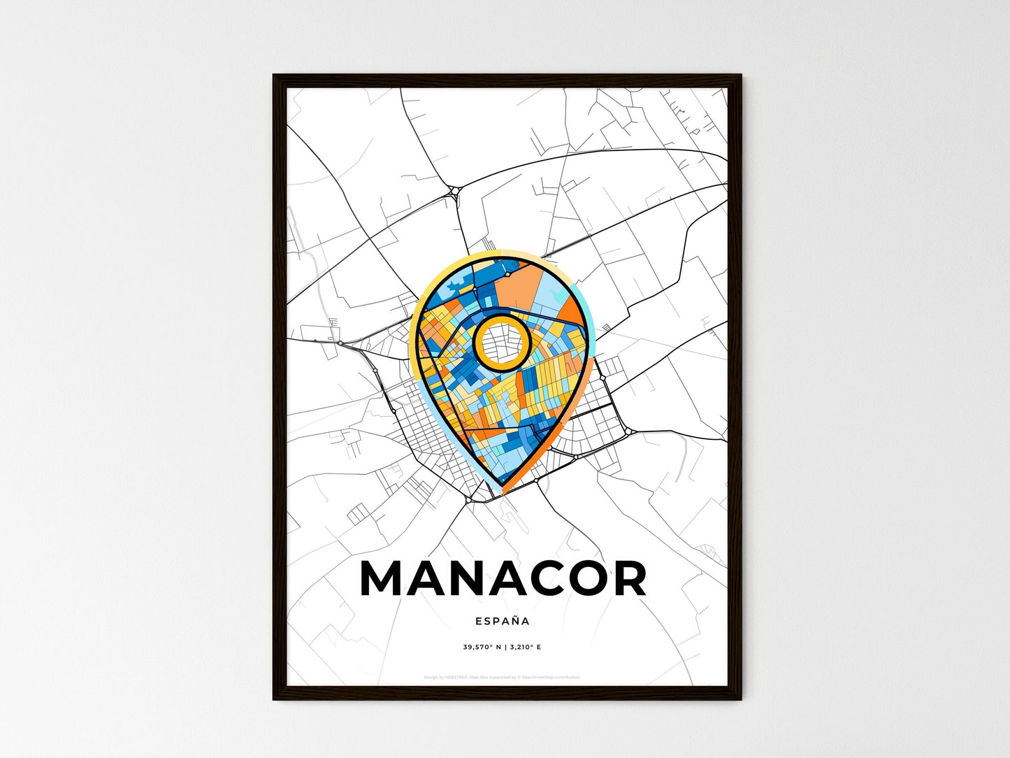 Manacor Spain wedding art map with pointer icon