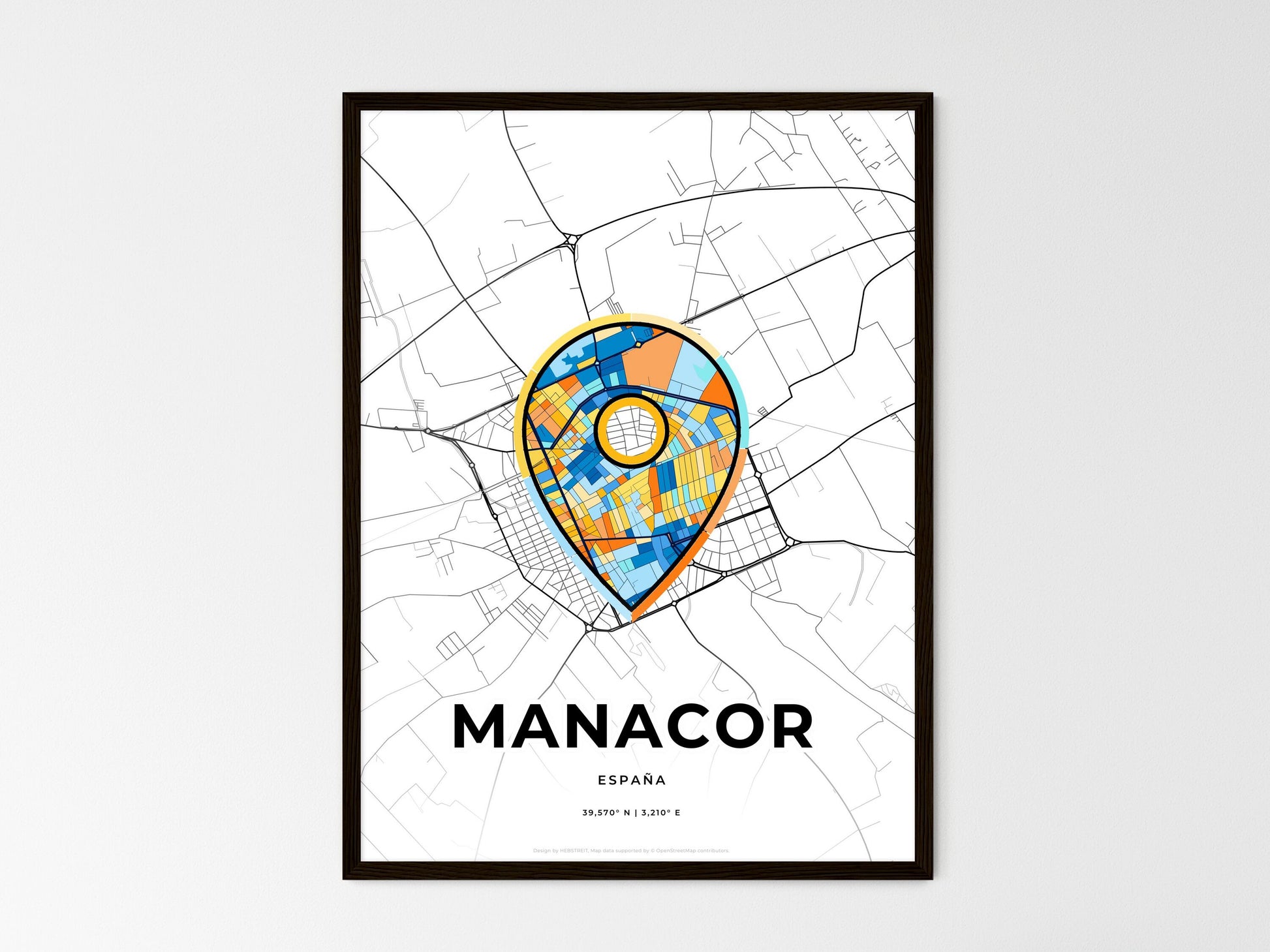 Manacor Spain wedding art map with pointer icon