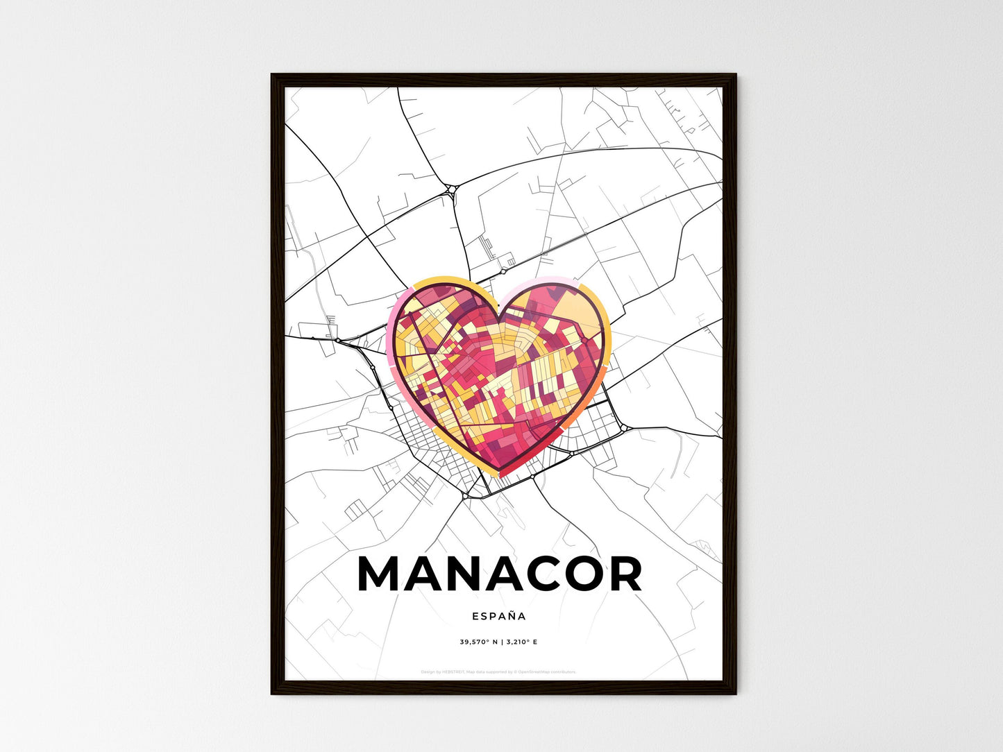 Manacor Spain wedding art map with heart icon
