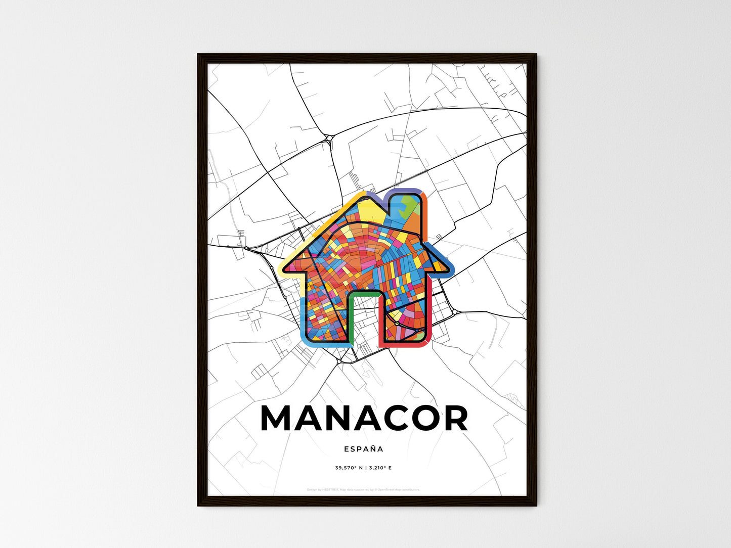 Manacor Spain wedding art map with home icon