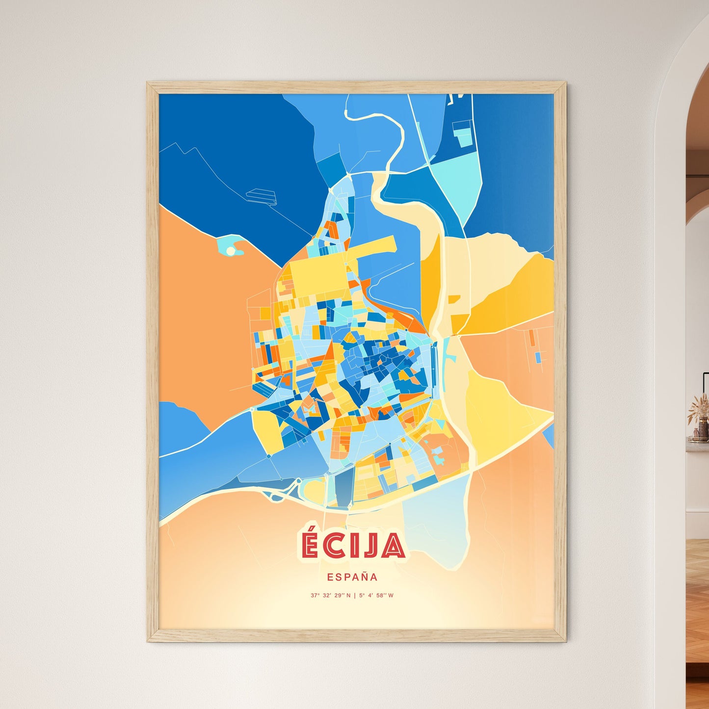 Colorful ÉCIJA SPAIN Fine Art Map Blue Orange