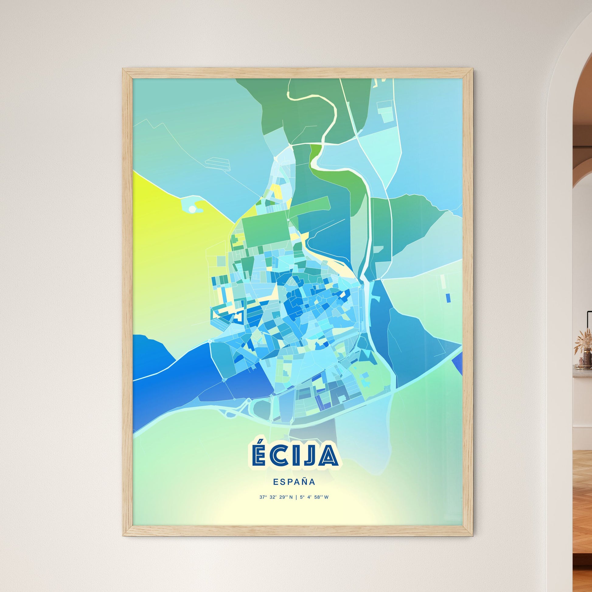 Colorful ÉCIJA SPAIN Fine Art Map Cool Blue