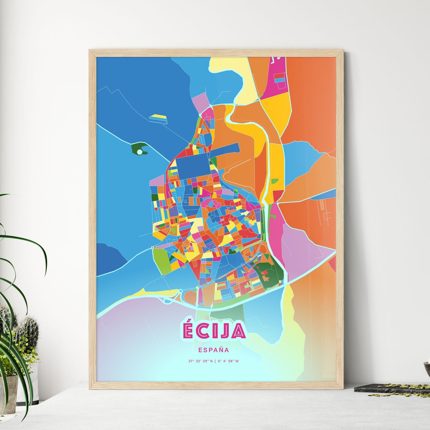 Colorful ÉCIJA SPAIN Fine Art Map Crazy Colors