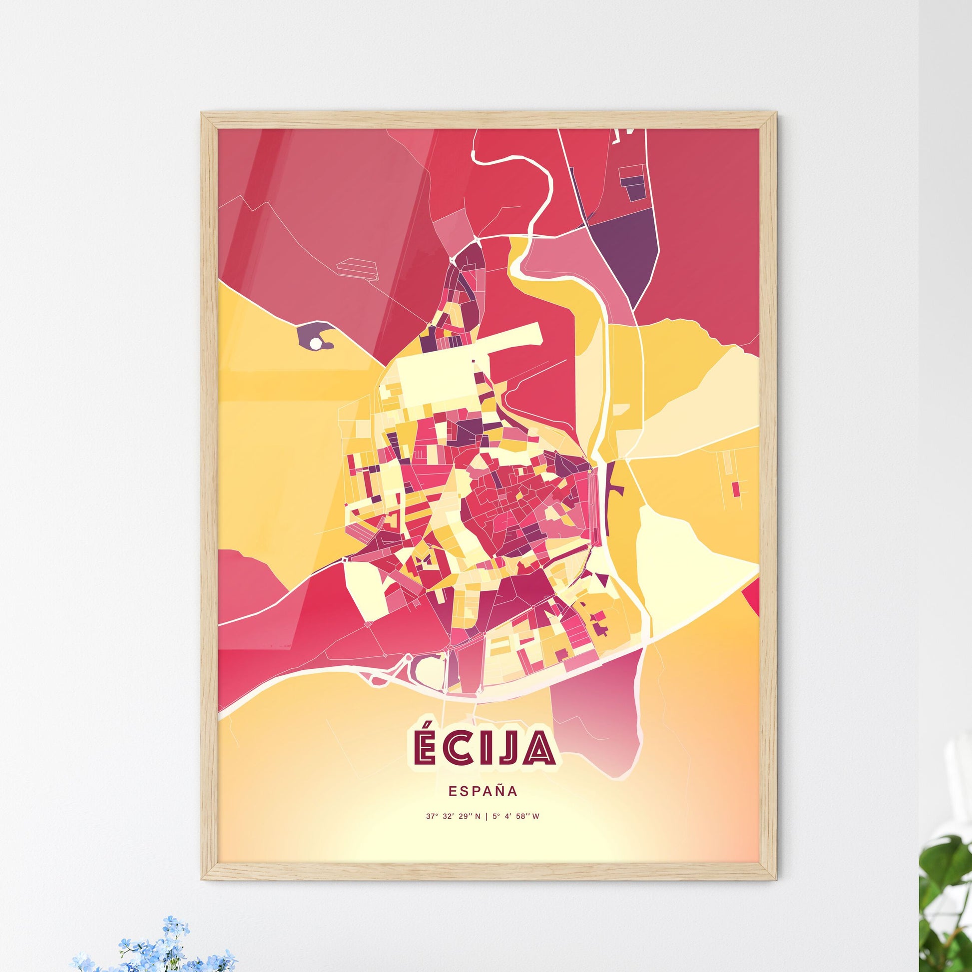 Colorful ÉCIJA SPAIN Fine Art Map Hot Red