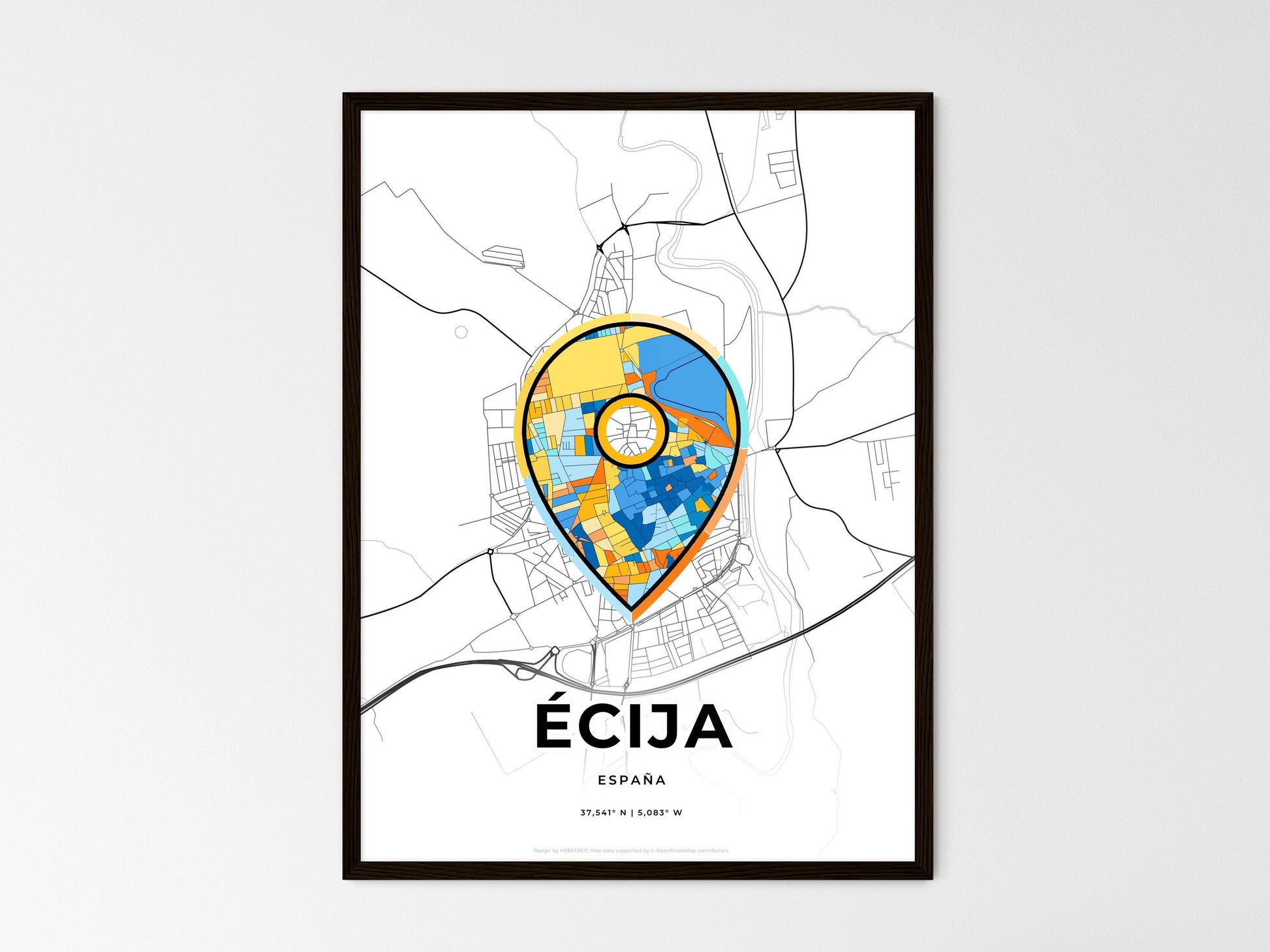Écija Spain wedding art map with pointer icon