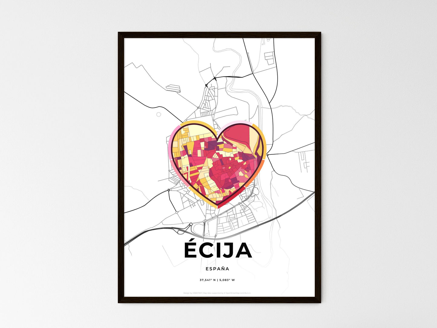 Écija Spain wedding art map with heart icon