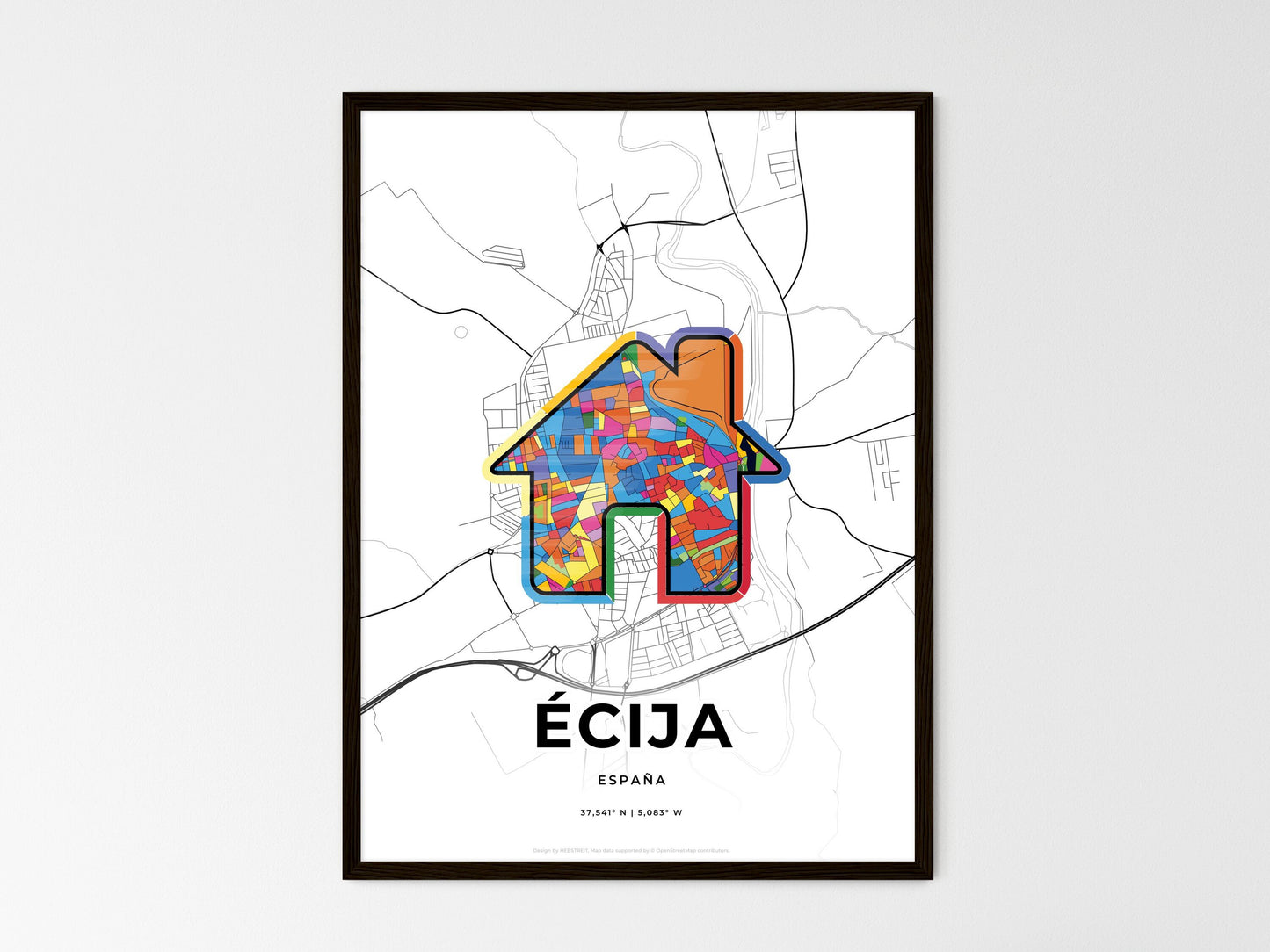 Écija Spain wedding art map with home icon