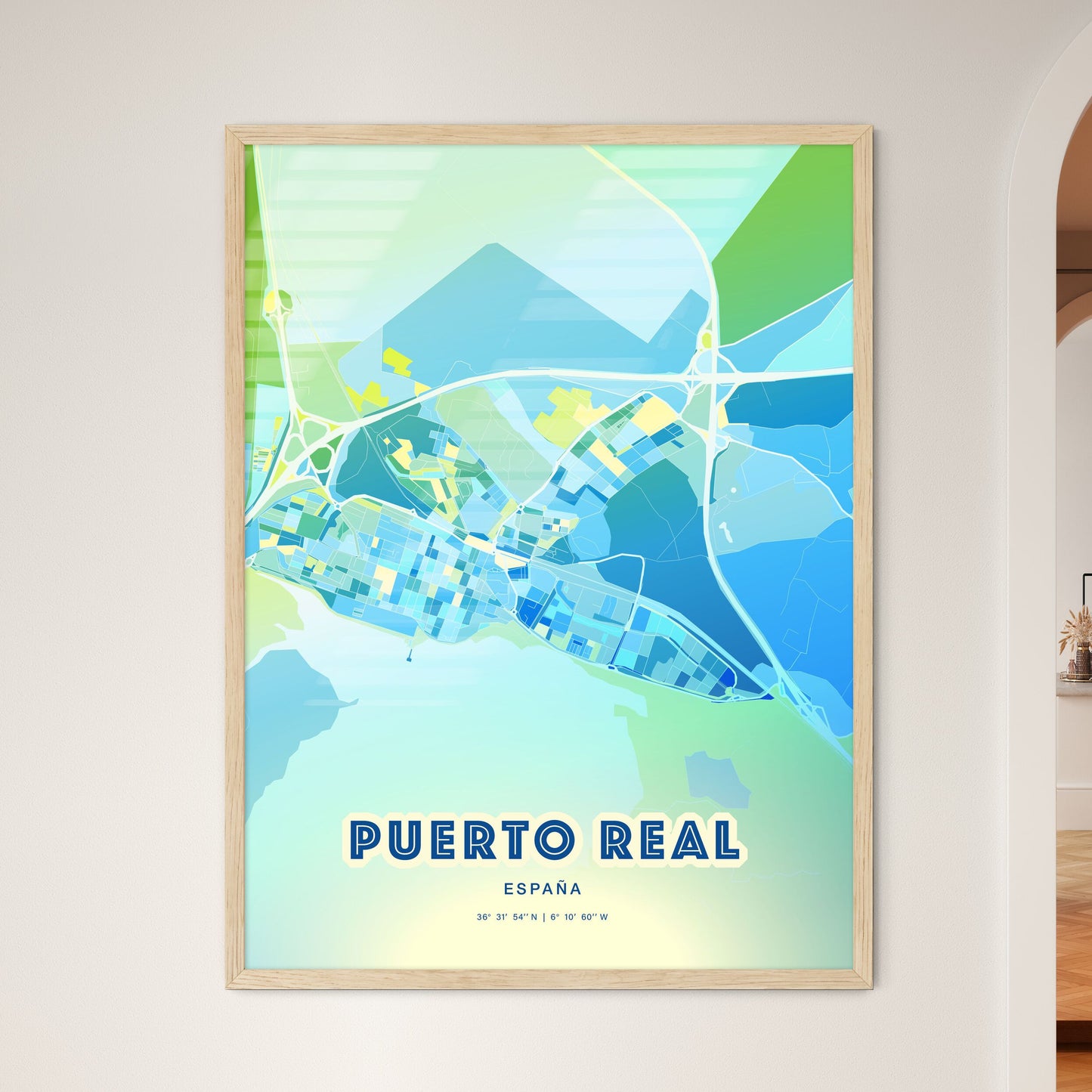 Colorful PUERTO REAL SPAIN Fine Art Map Cool Blue