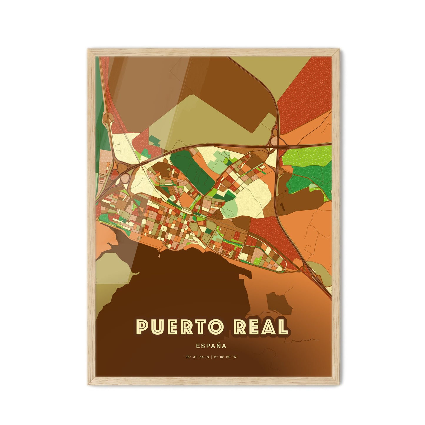 Colorful PUERTO REAL SPAIN Fine Art Map Farmhouse