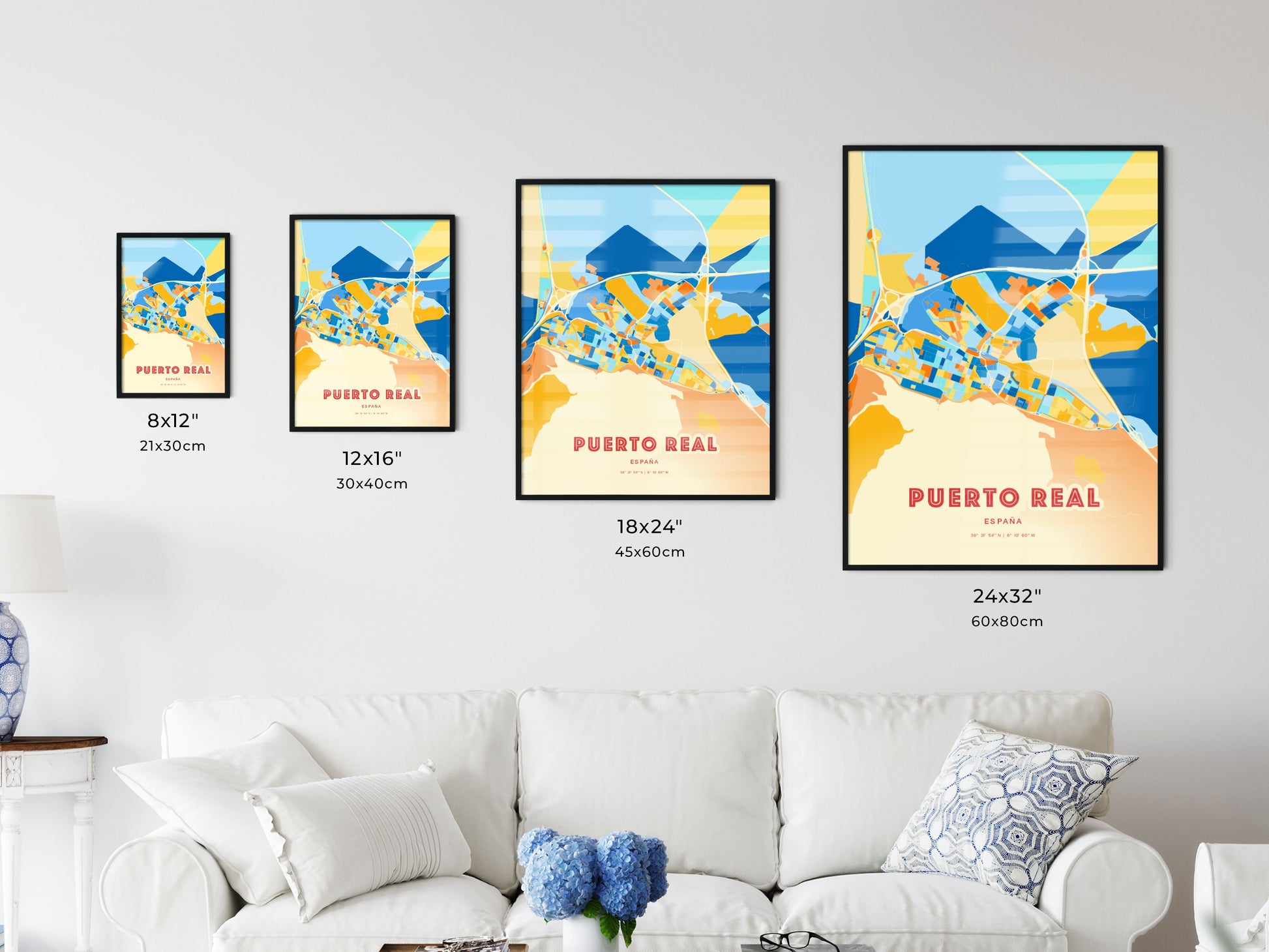 Colorful PUERTO REAL SPAIN Fine Art Map Blue Orange