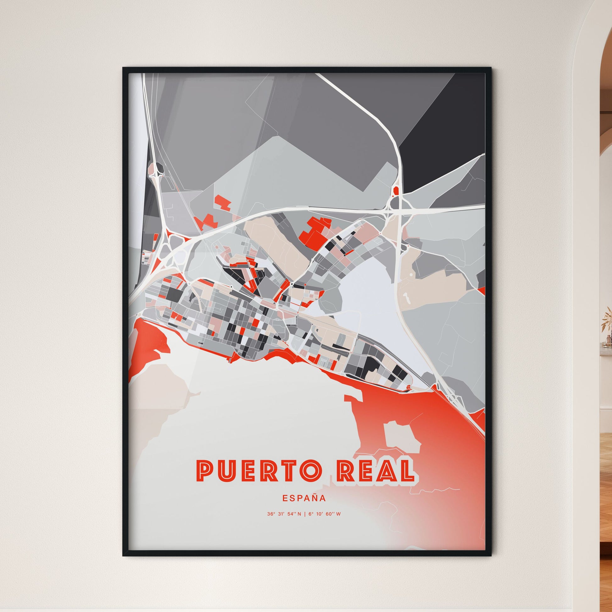 Colorful PUERTO REAL SPAIN Fine Art Map Modern