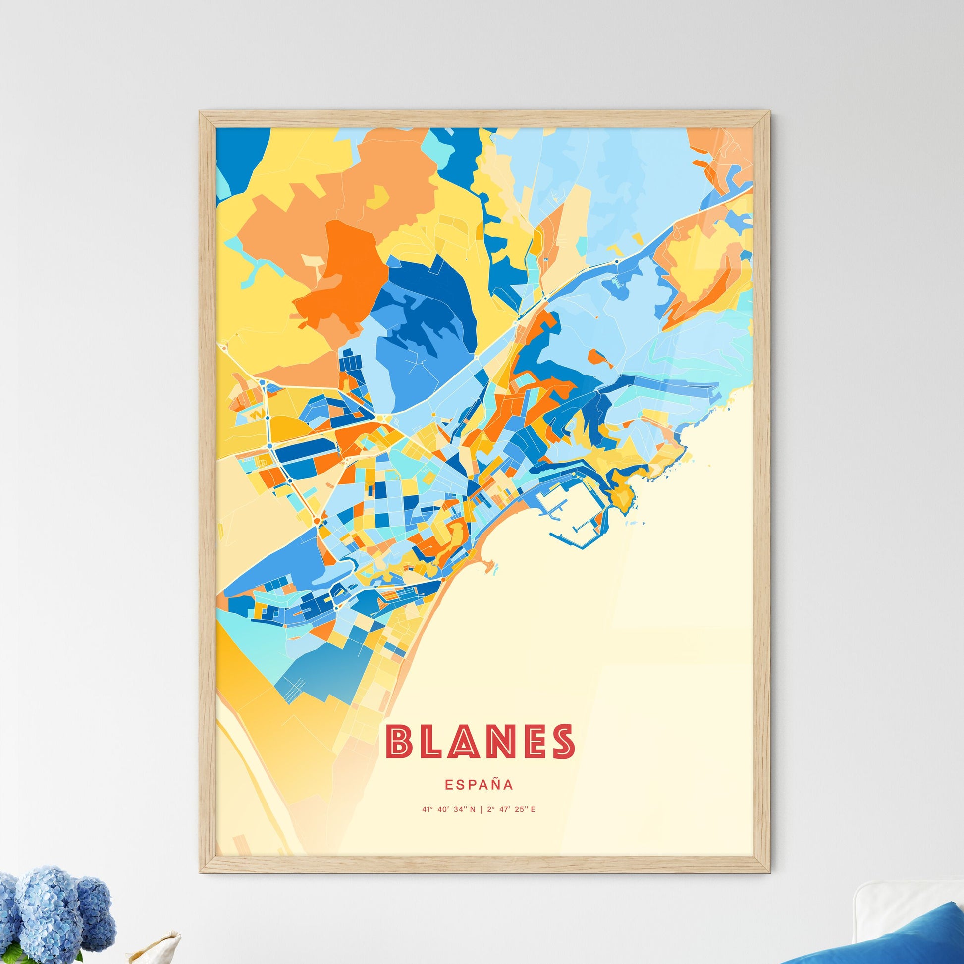 Colorful BLANES SPAIN Fine Art Map Blue Orange