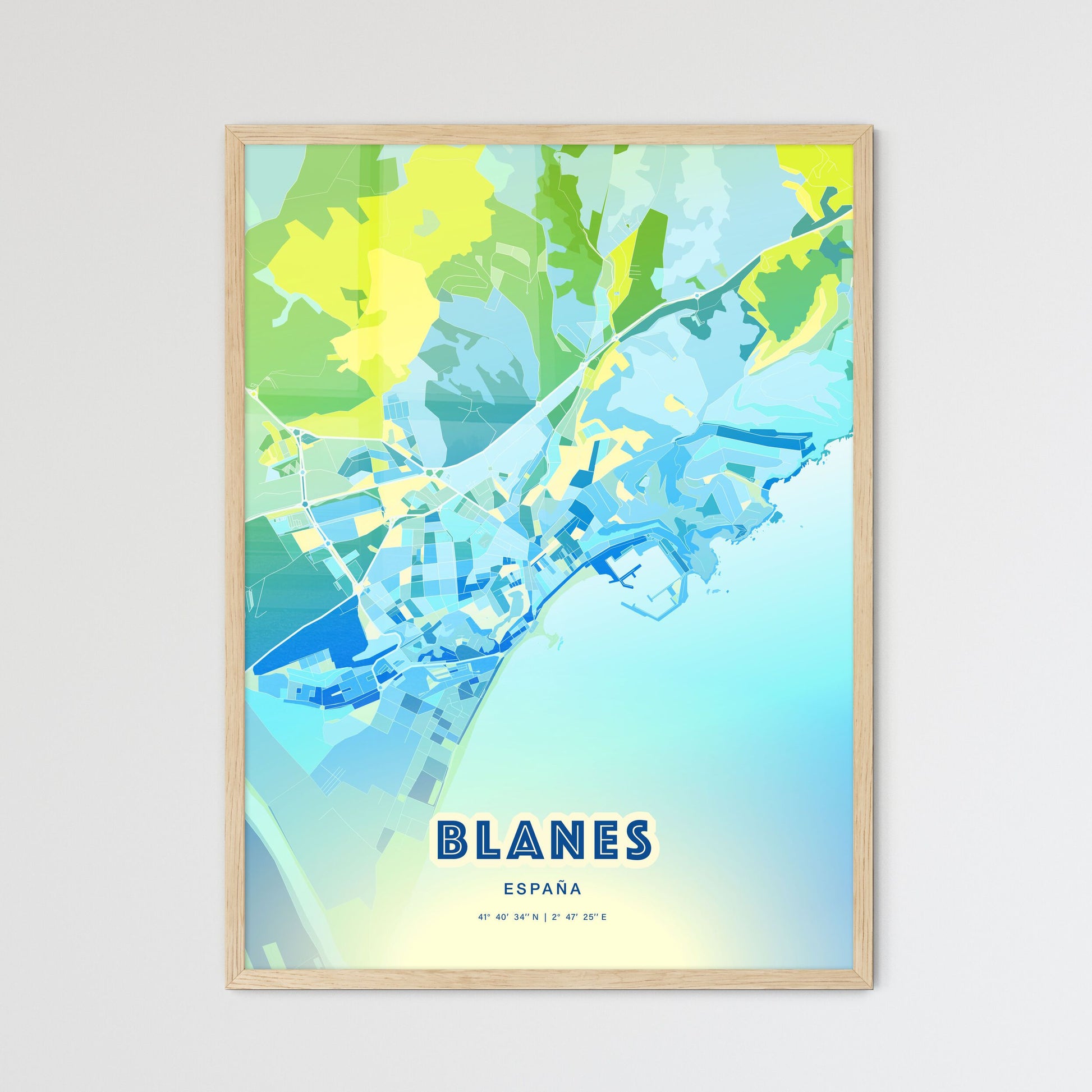 Colorful BLANES SPAIN Fine Art Map Cool Blue