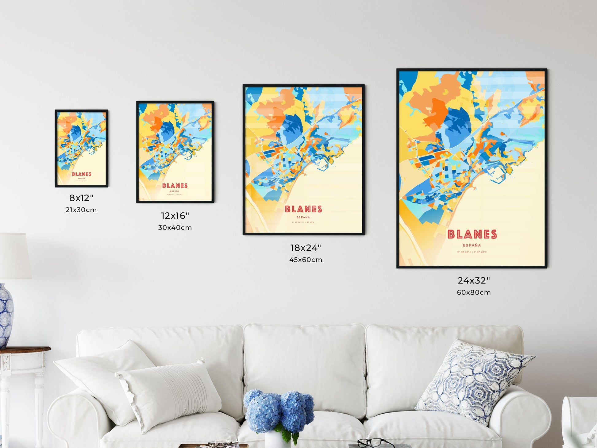 Colorful BLANES SPAIN Fine Art Map Blue Orange