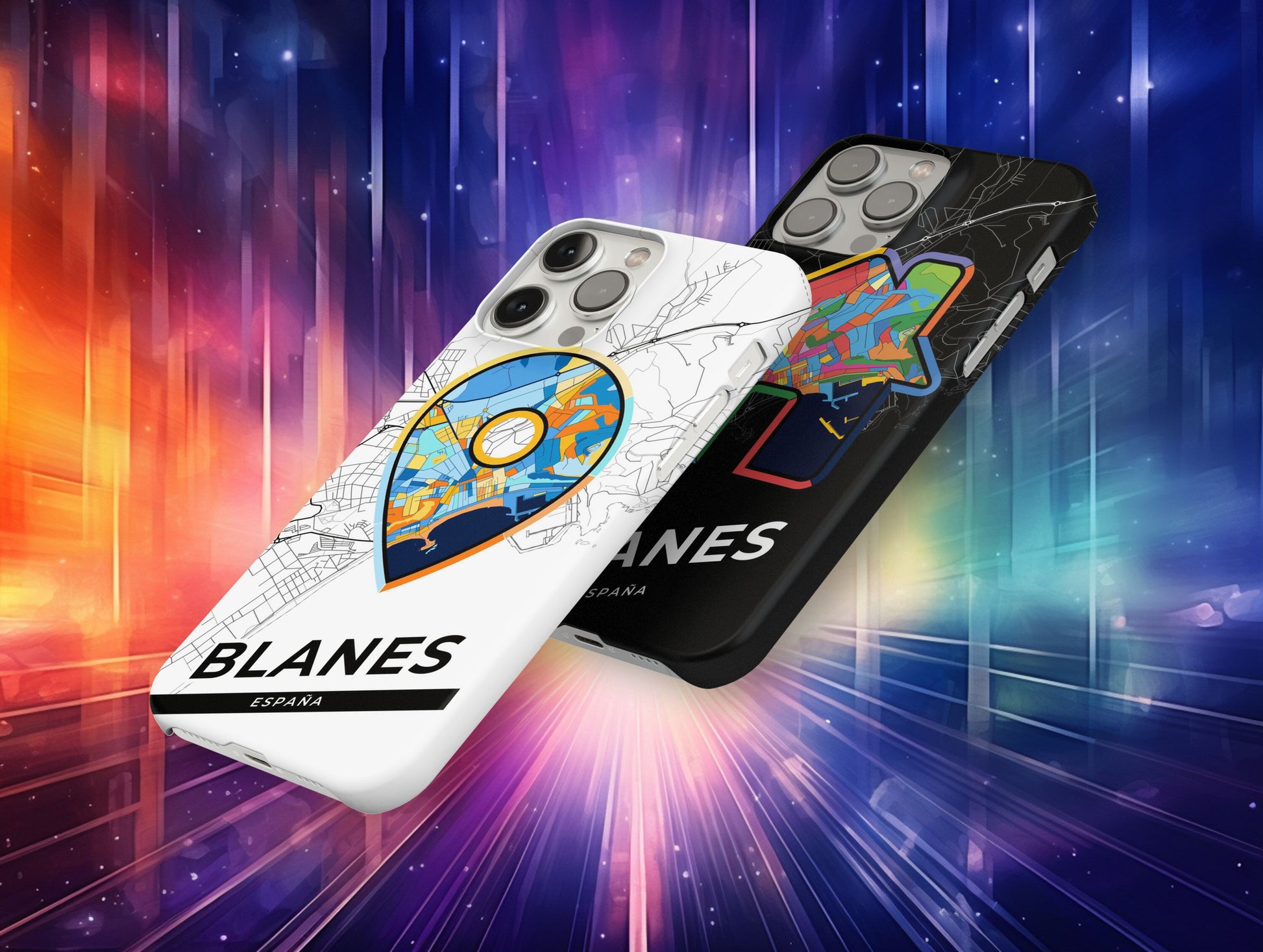 Blanes Spain slim phone case with colorful icon. Birthday, wedding or housewarming gift. Couple match cases.