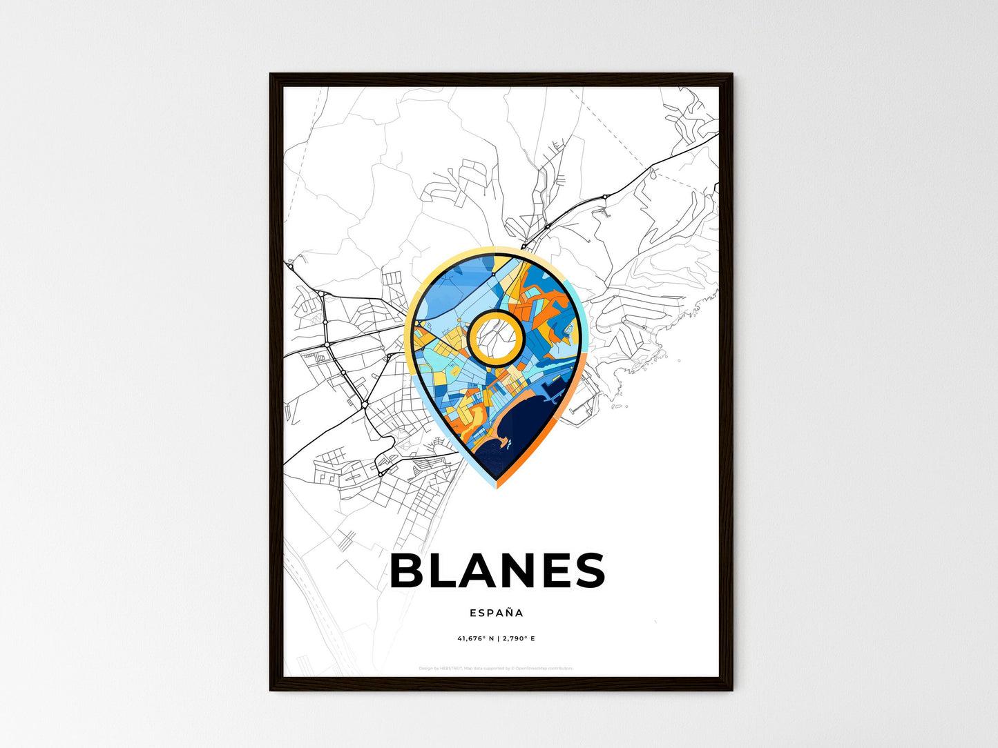 Blanes Spain wedding art map with pointer icon