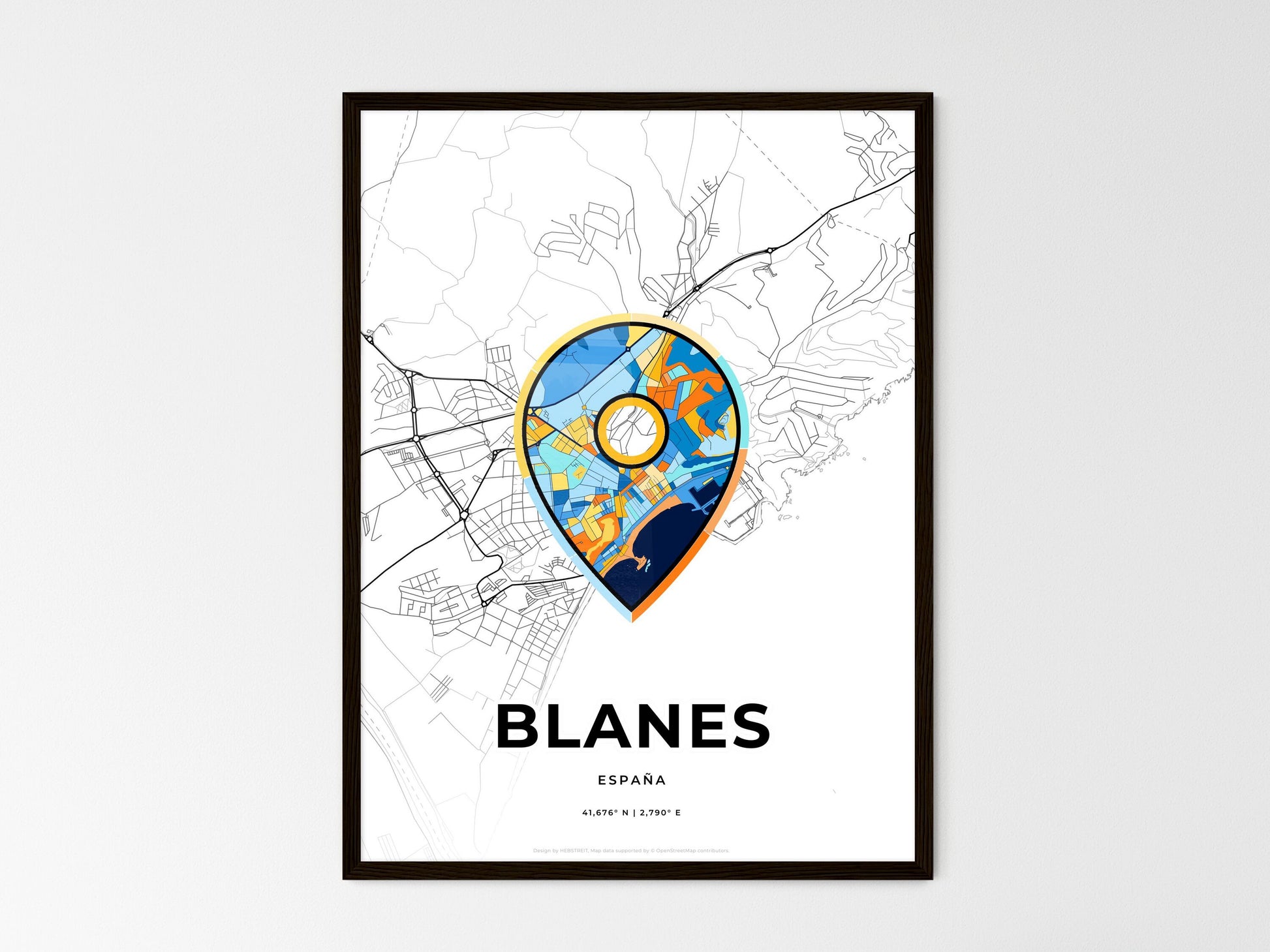 Blanes Spain wedding art map with pointer icon