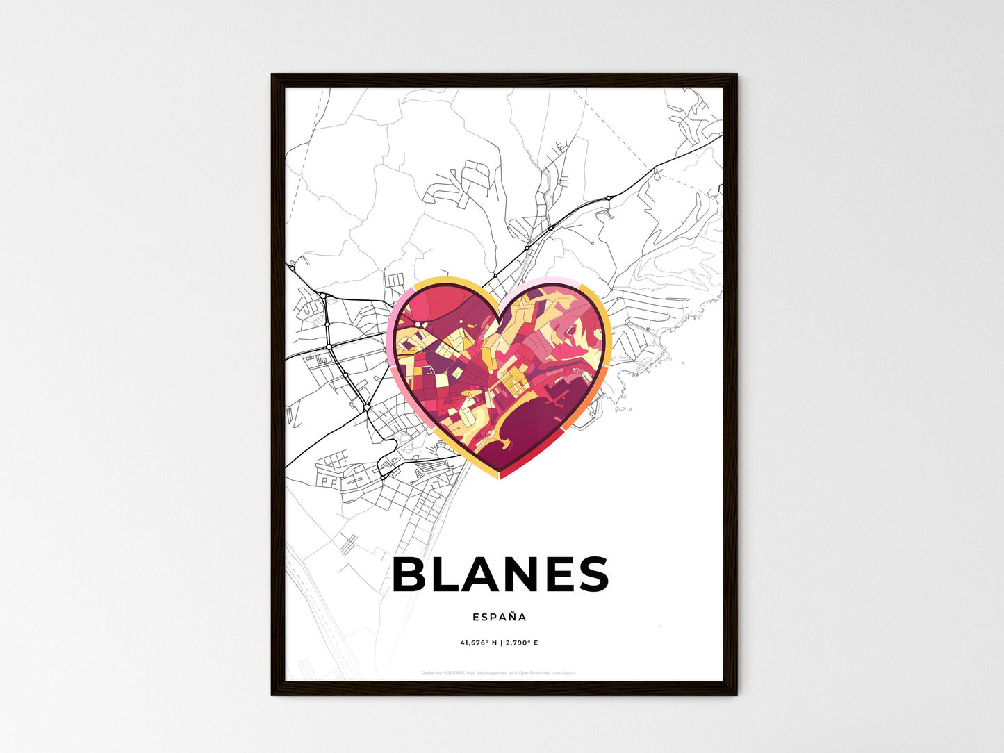 Blanes Spain wedding art map with heart icon