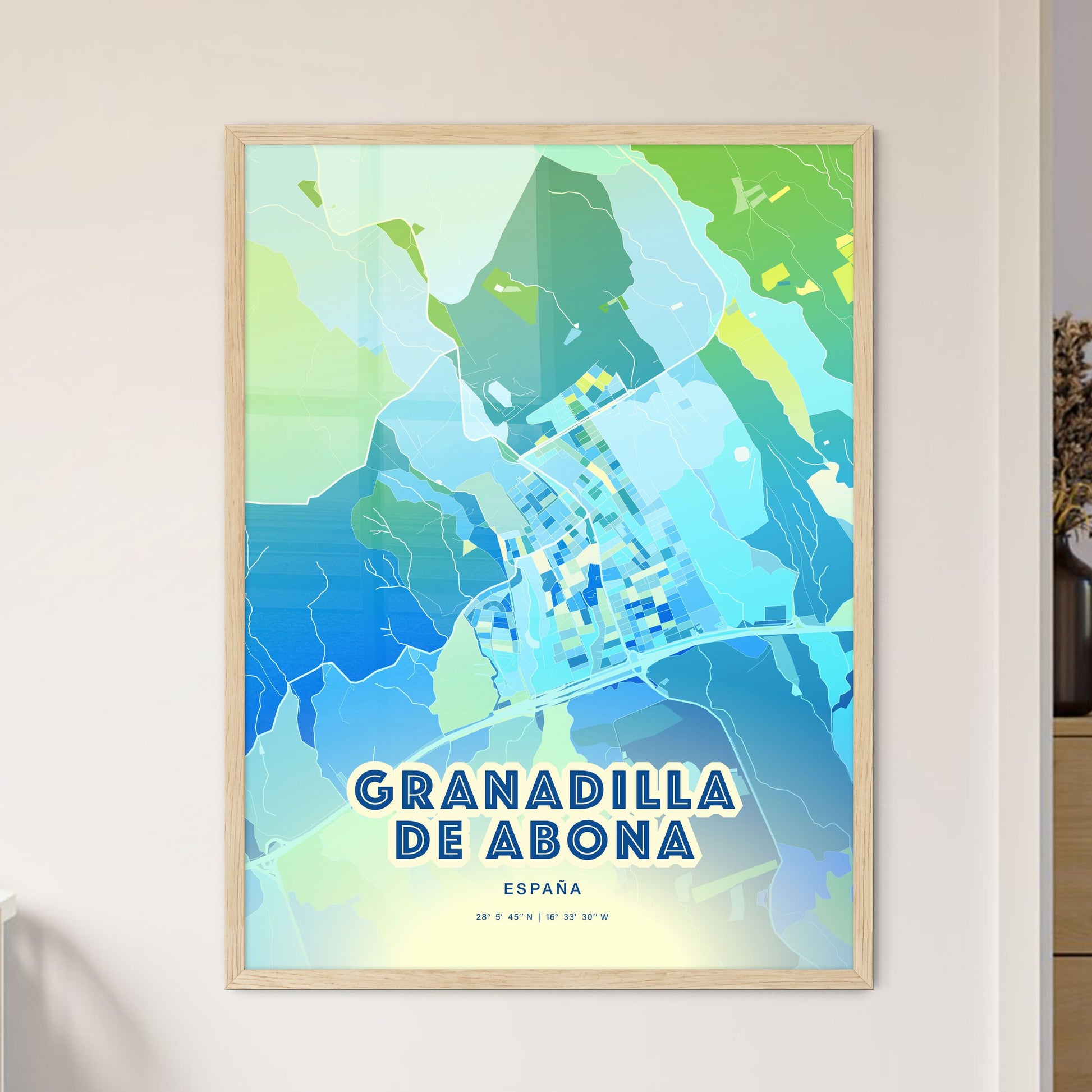 Colorful GRANADILLA DE ABONA SPAIN Fine Art Map Cool Blue