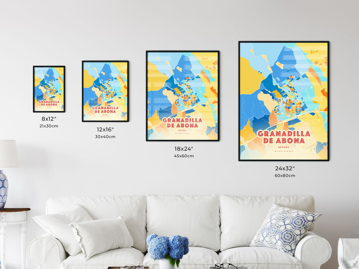 Colorful GRANADILLA DE ABONA SPAIN Fine Art Map Blue Orange