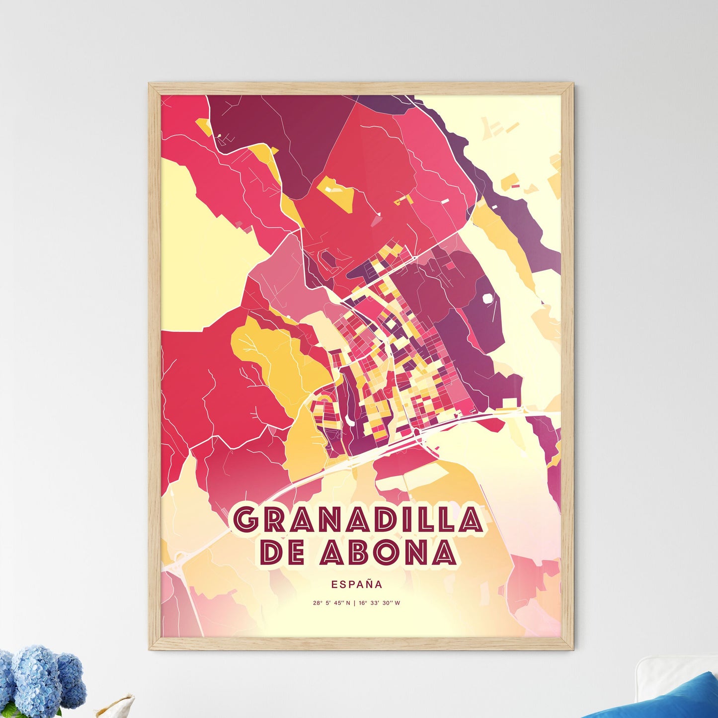 Colorful GRANADILLA DE ABONA SPAIN Fine Art Map Hot Red