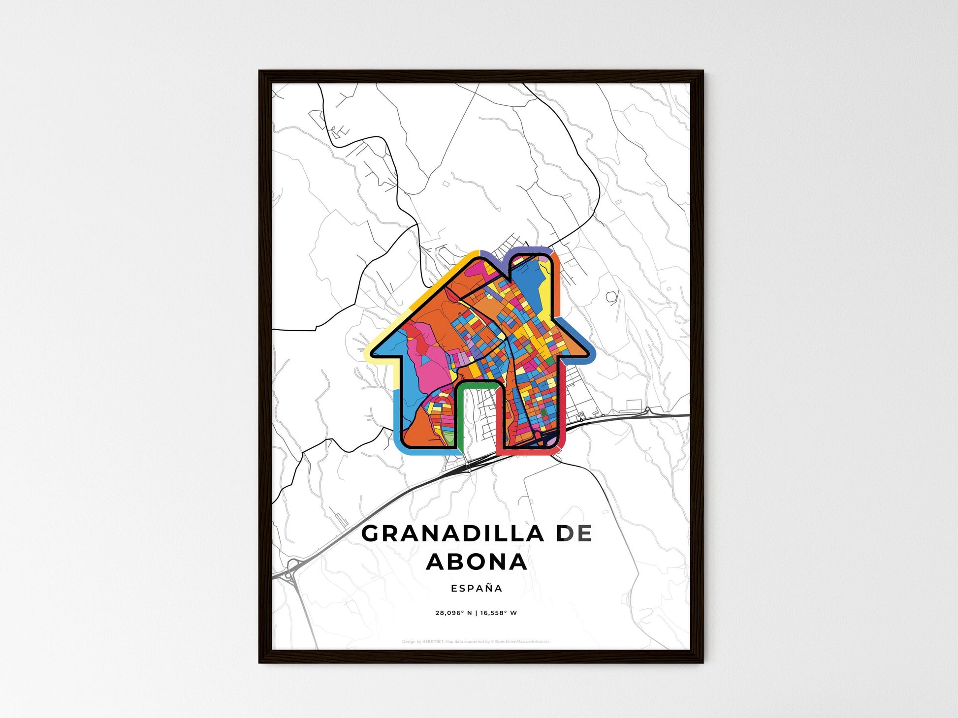 Granadilla De Abona Spain wedding art map with home icon