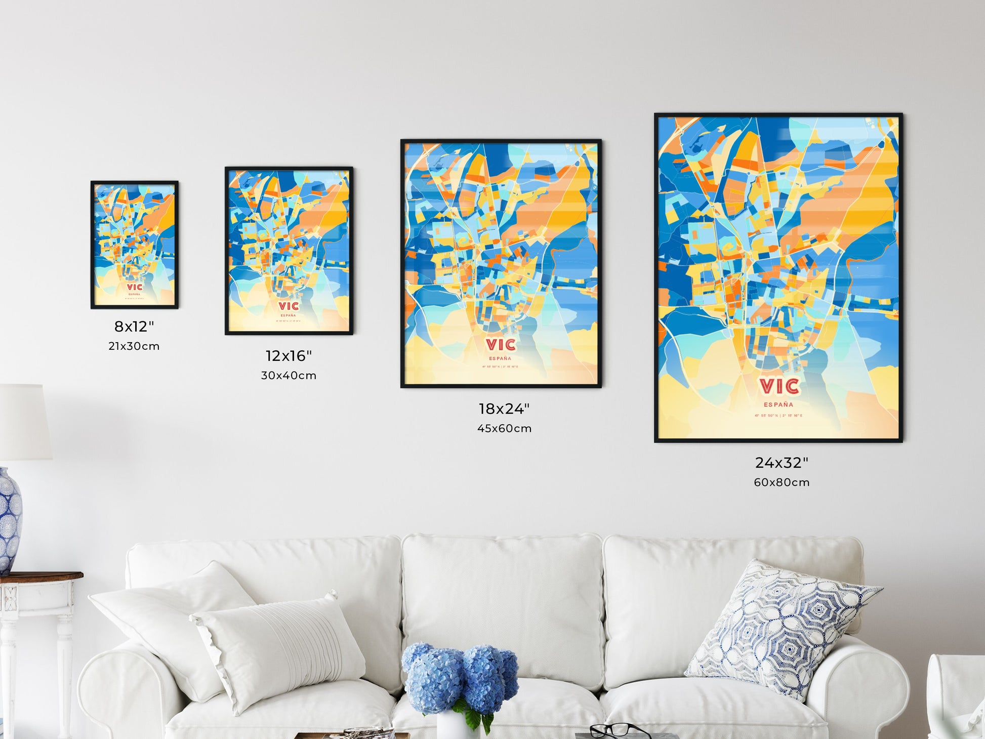 Colorful VIC SPAIN Fine Art Map Blue Orange