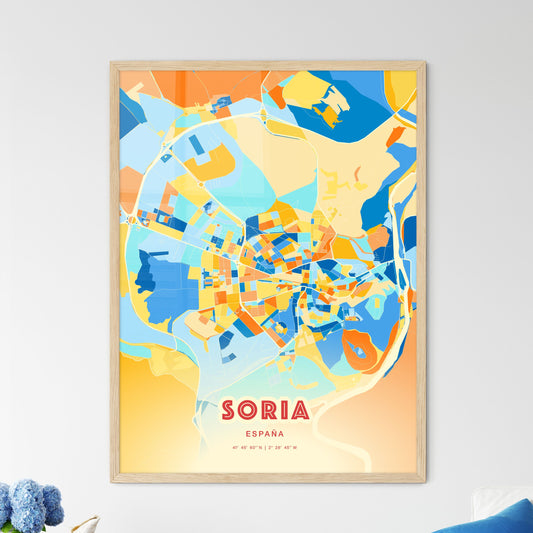 Colorful SORIA SPAIN Fine Art Map Blue Orange