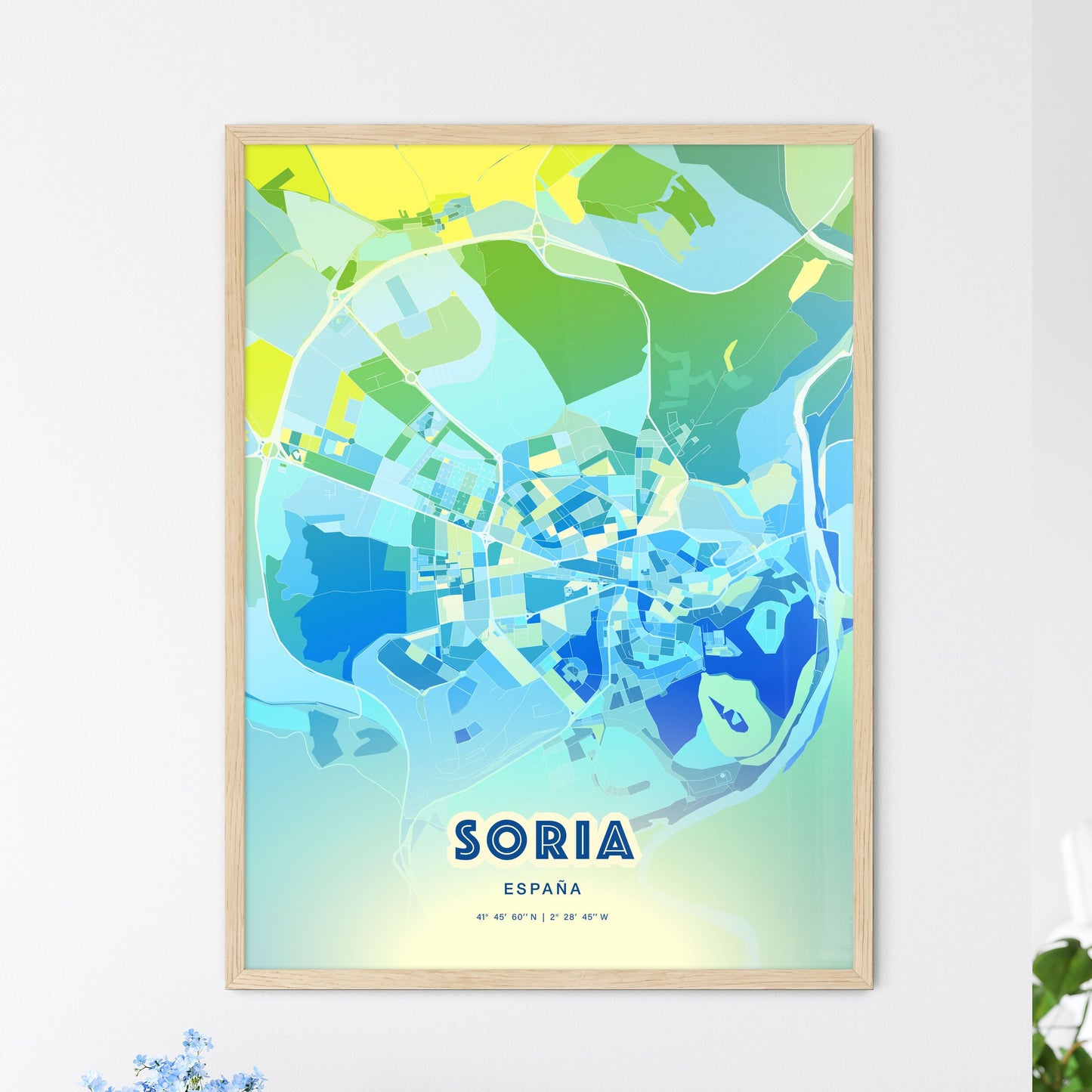 Colorful SORIA SPAIN Fine Art Map Cool Blue