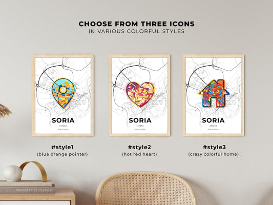 Soria Spain maps with colorful icons