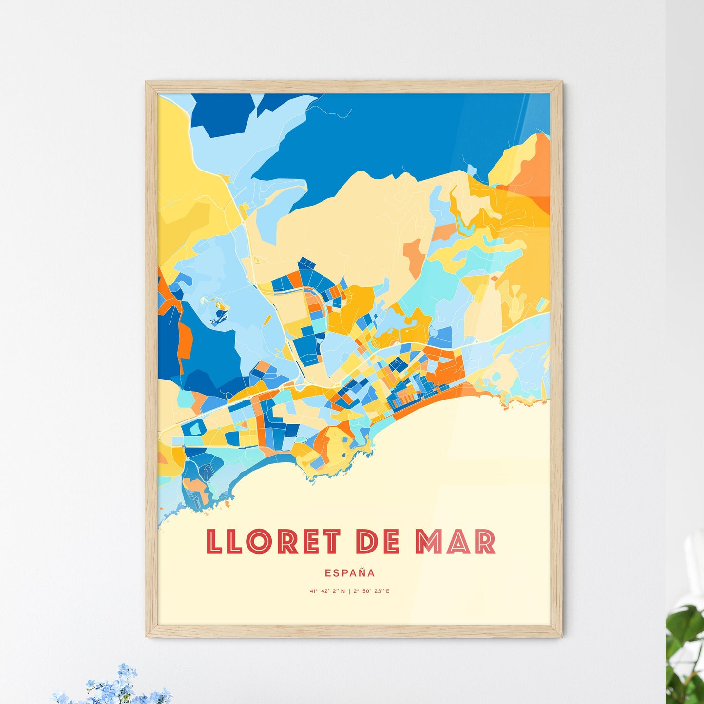 Colorful LLORET DE MAR SPAIN Fine Art Map Blue Orange