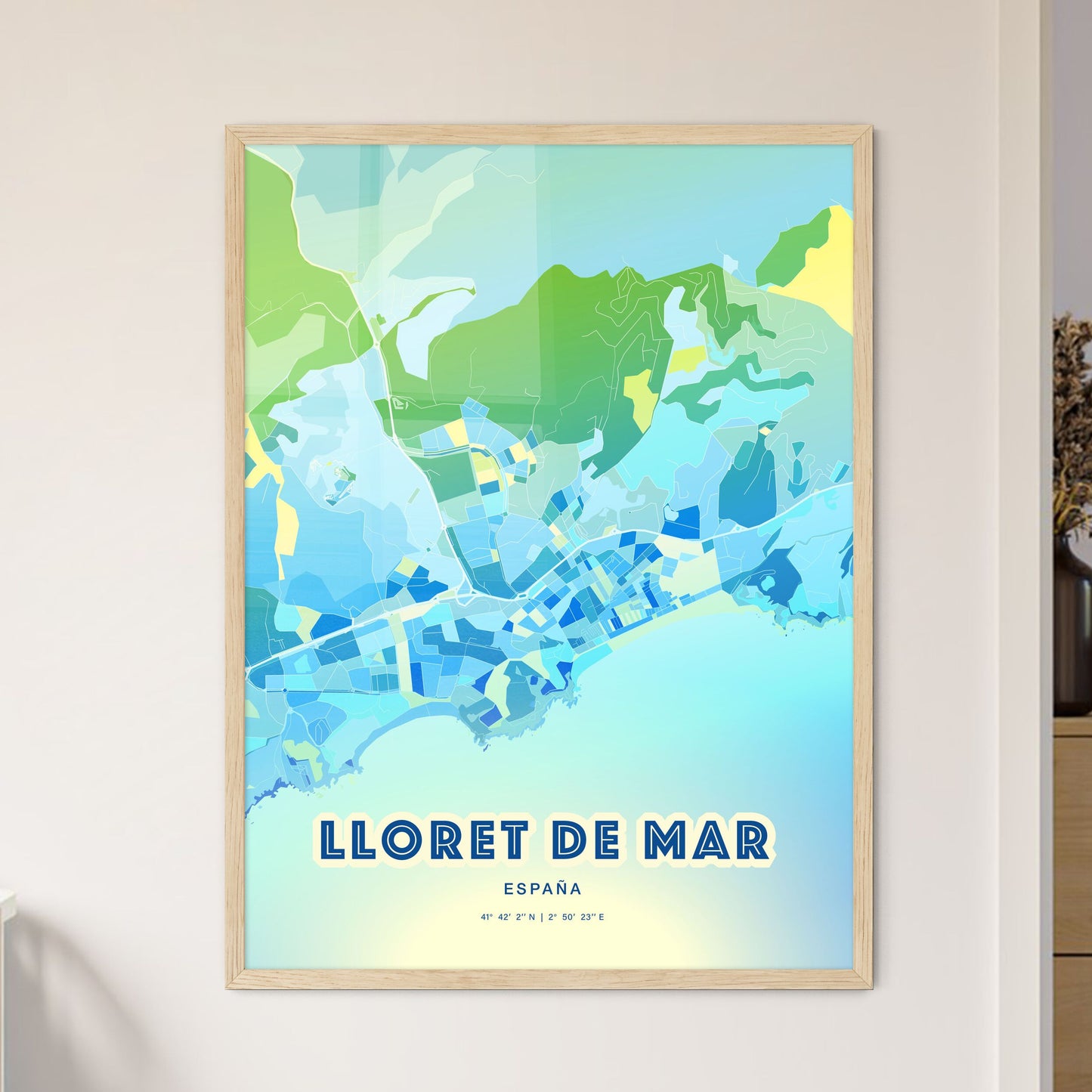 Colorful LLORET DE MAR SPAIN Fine Art Map Cool Blue