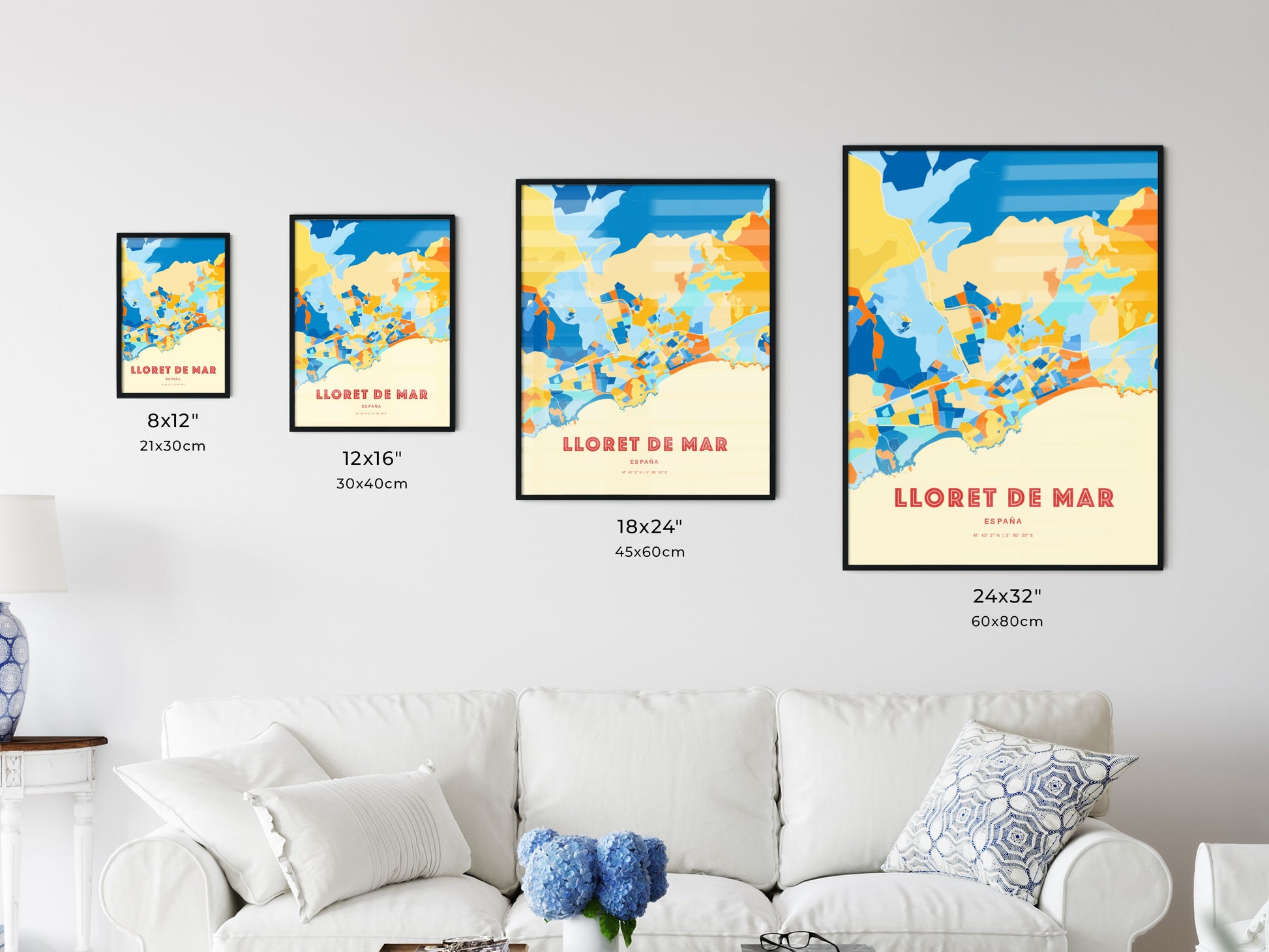 Colorful LLORET DE MAR SPAIN Fine Art Map Blue Orange